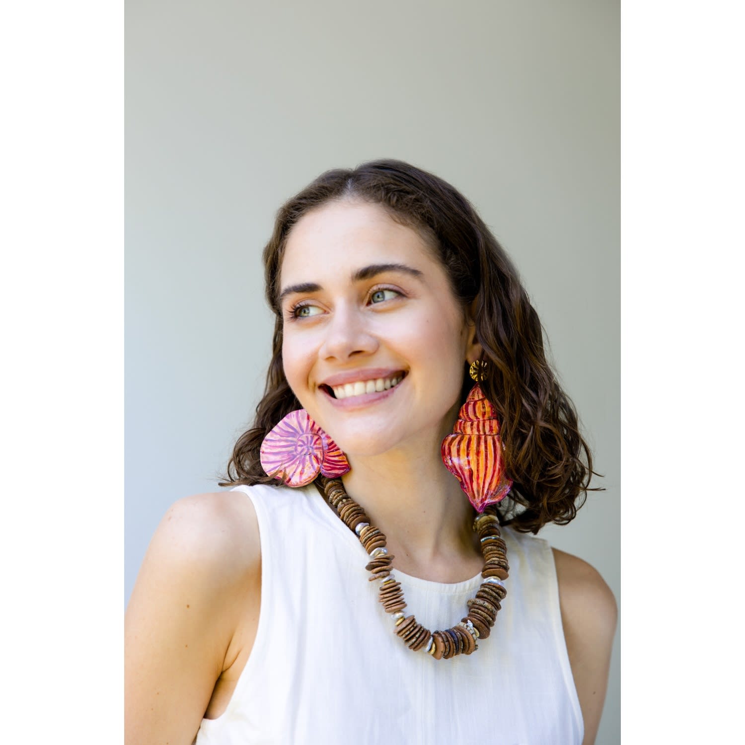 Atlantis - Red Asymmetrical Shell Earrings