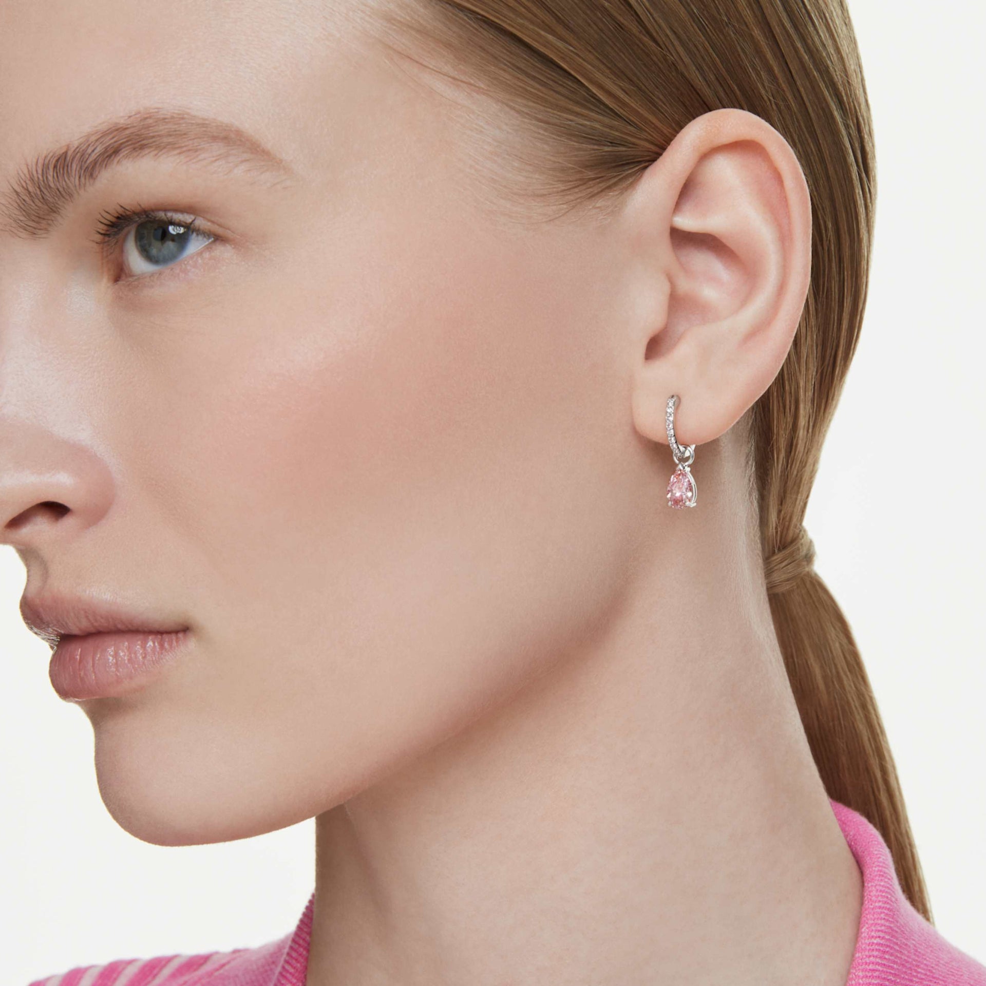 ATTRACT DROP EARRINGS PEAR CUT PINK RHODIUM PLATED
