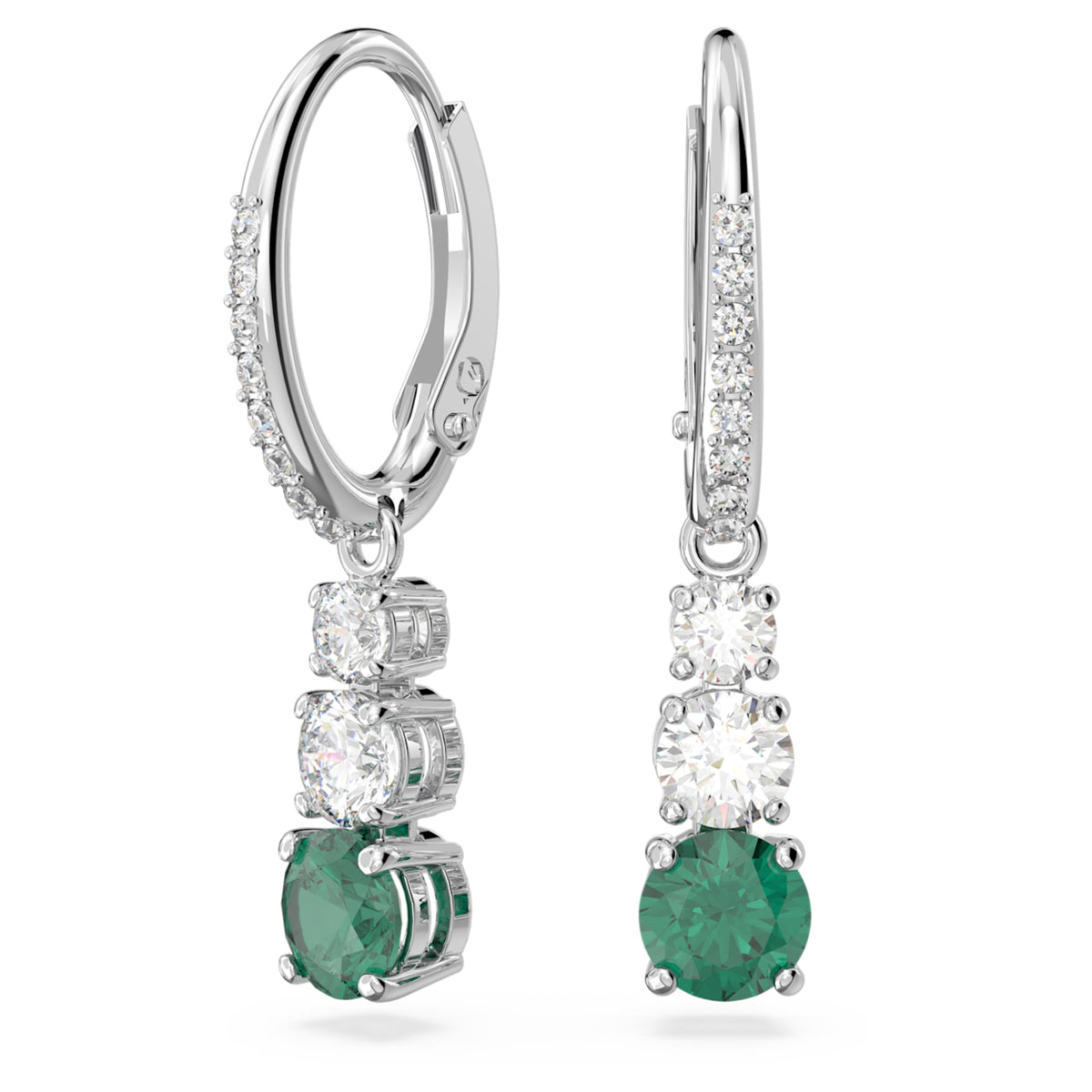 ATTRACT TRILOGY HOOP EARRINGS ROUND CUT GREEN RHODIUM PLATED
