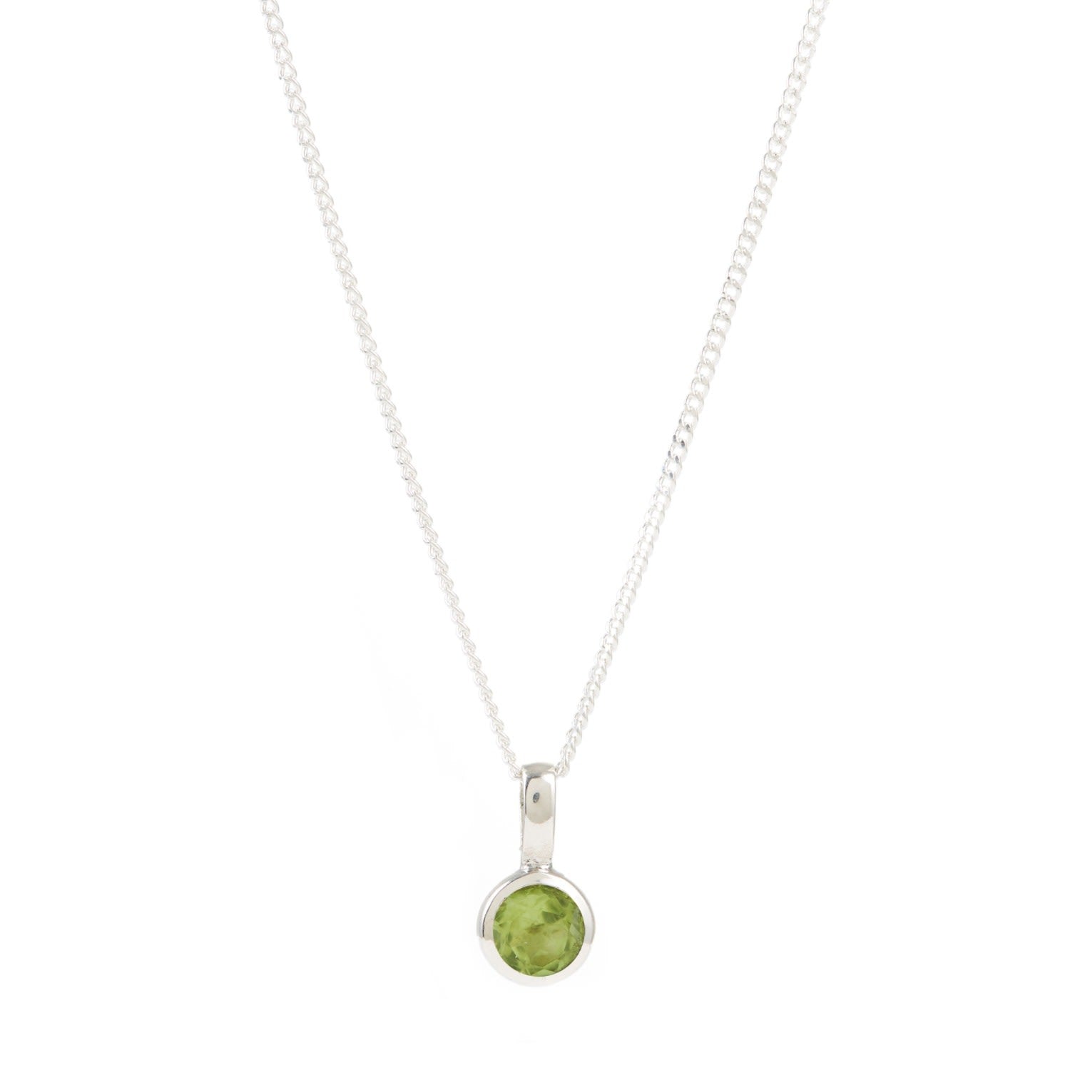 August Birthstone Charm Silver Necklace - Peridot