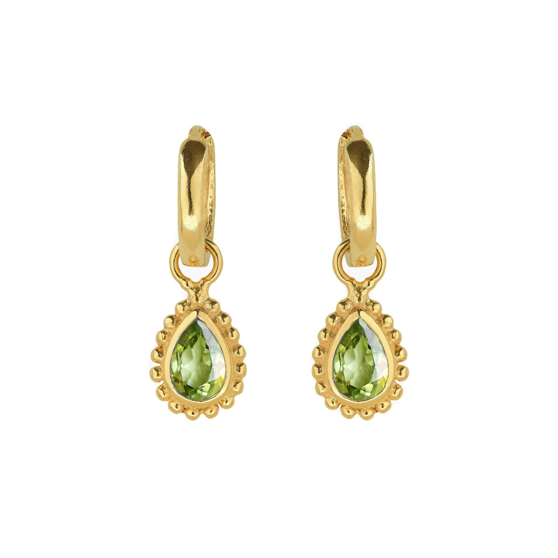 August Birthstone Gold Huggie Hoops - Peridot