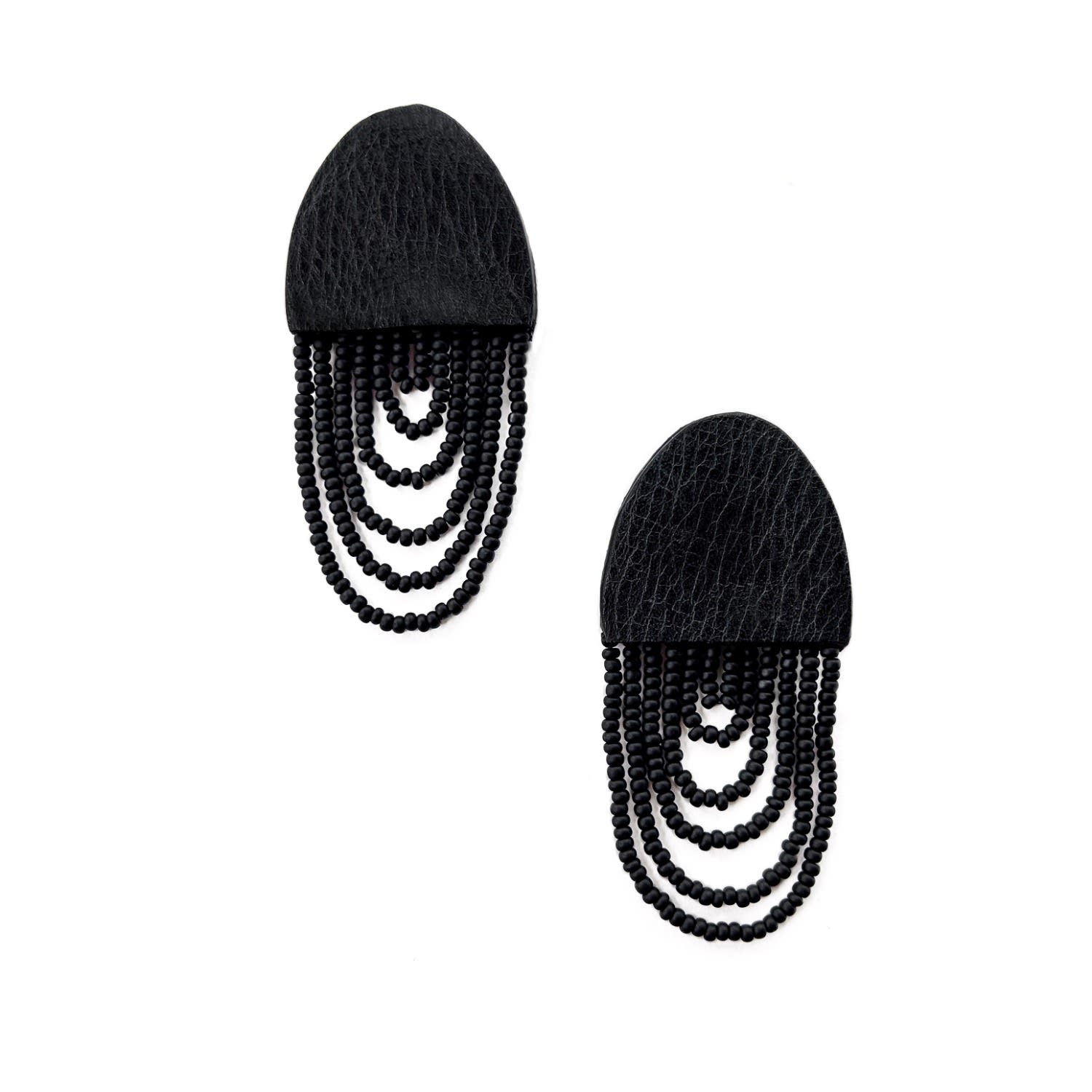 Aura Glass Bead Leather Earrings Black