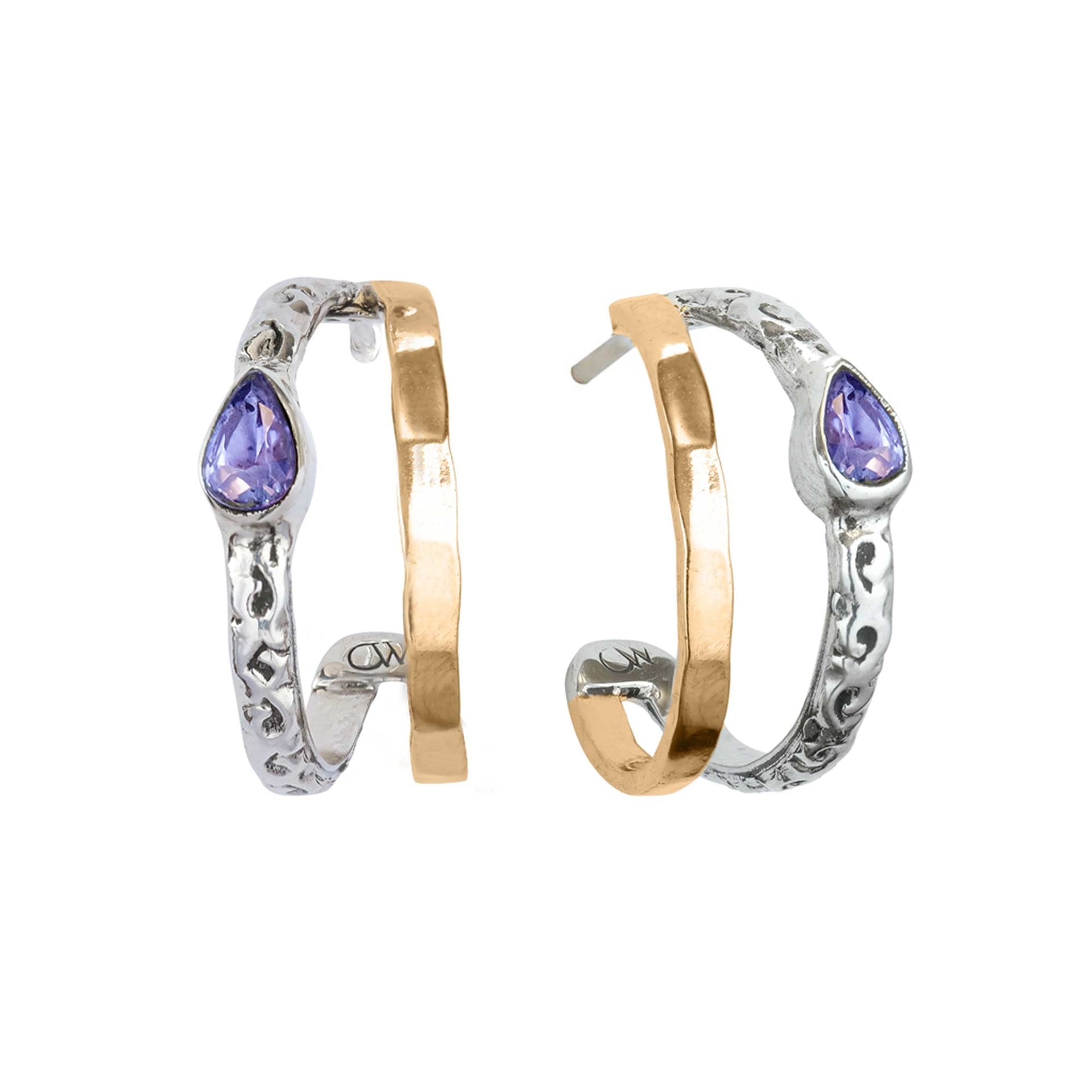 Aura Magic Silver Hoop Earrings - Tanzanite