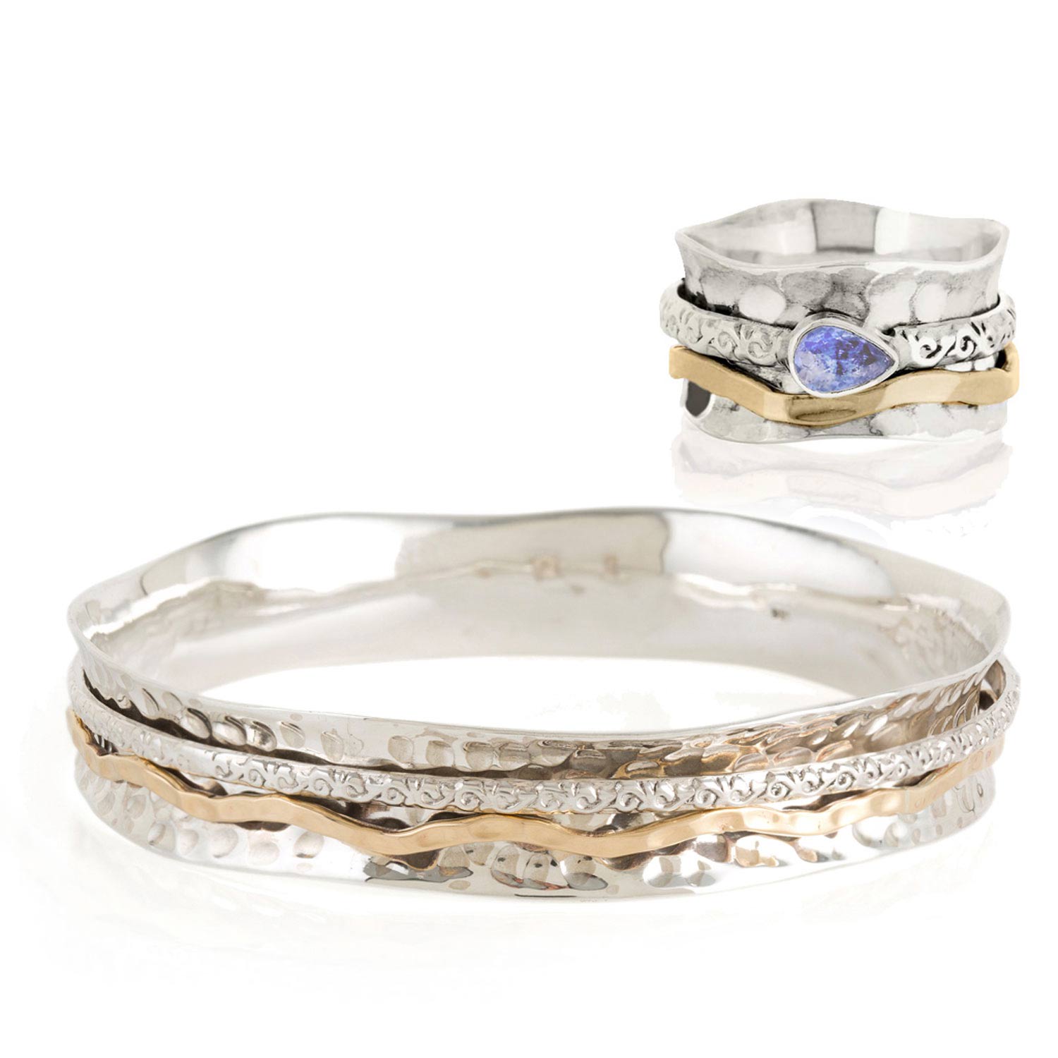 Aura Magic Silver Spinning Ring & Bangle Gift Set - Tanzanite