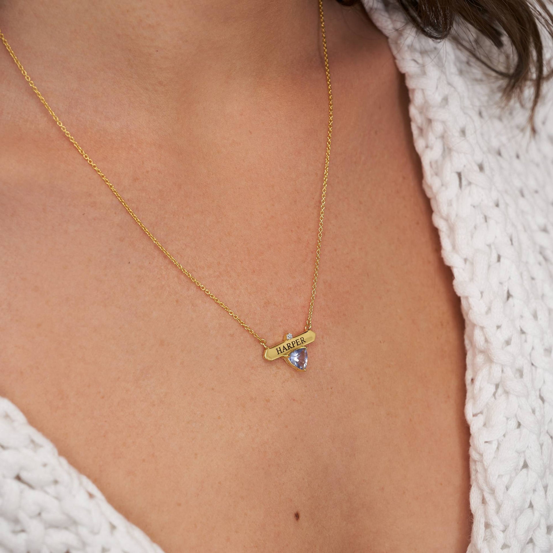 Aurora Birthstone Name Necklace in 18K Gold Plating