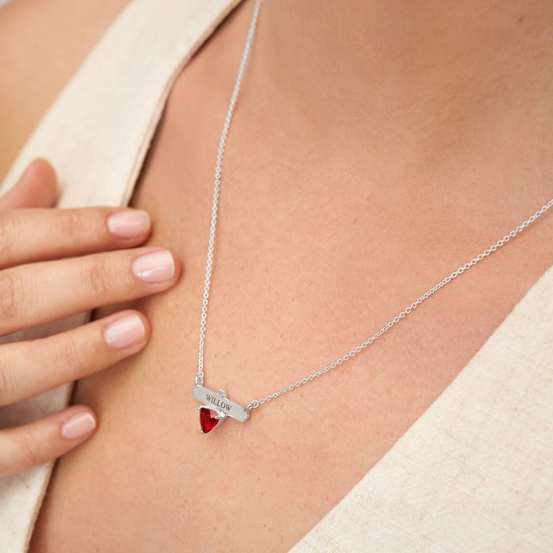 Aurora Birthstone Name Necklace in Sterling Silver