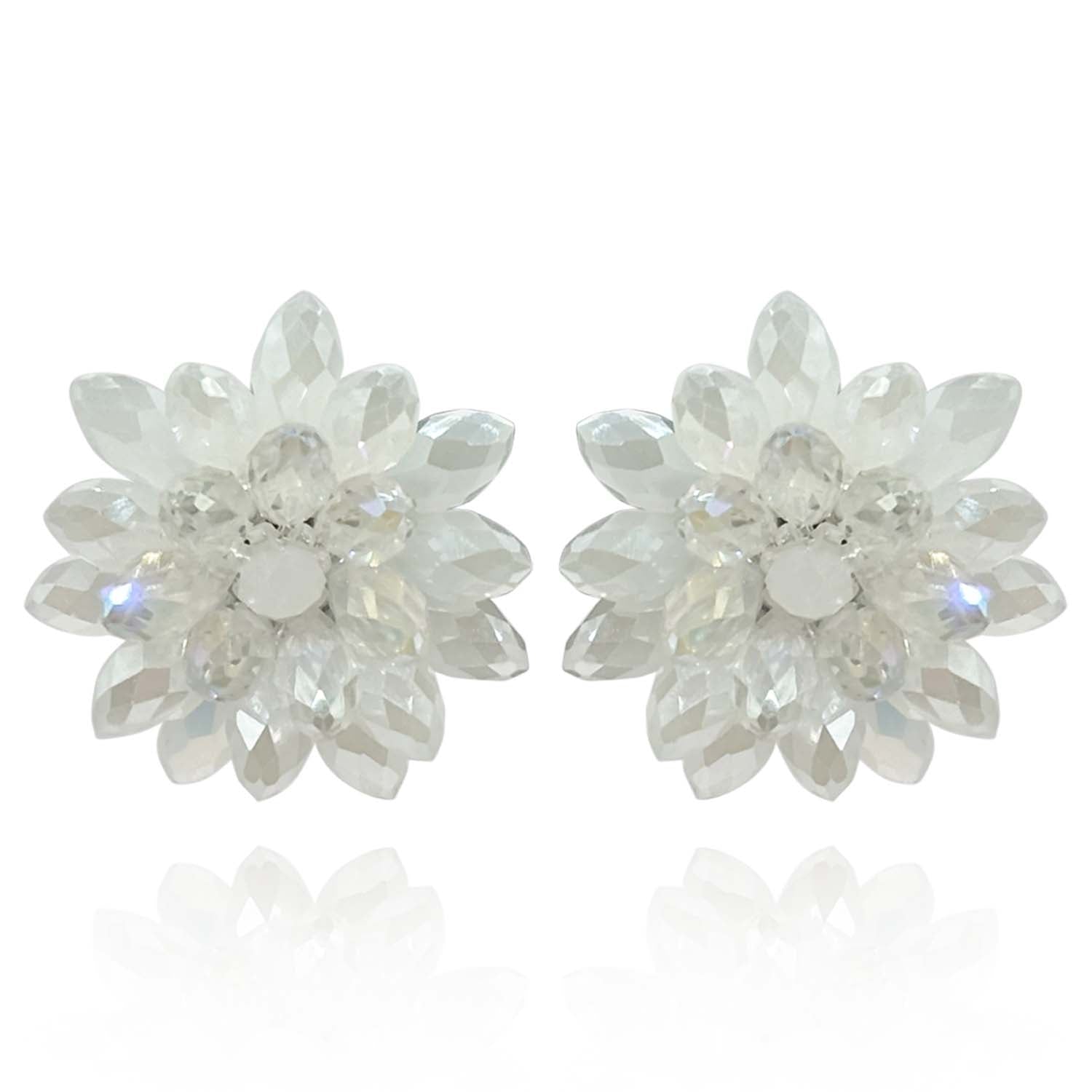 Aurora Borealis And Crystal Faceted Glass Bead Clip On Earring