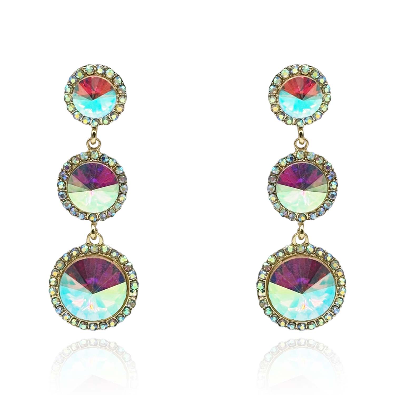 Aurora Borealis Round Glass Stone Drop Earrings
