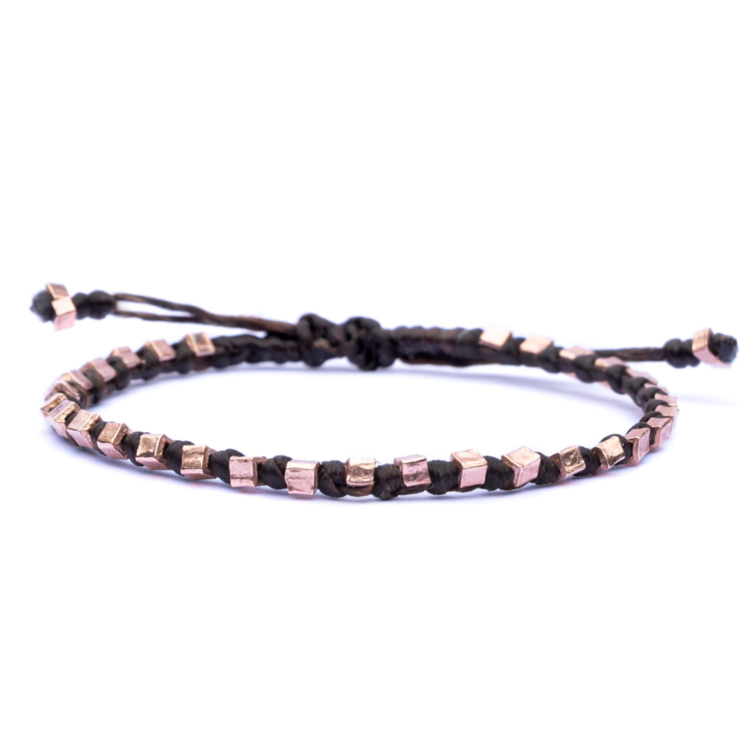 Aurora Brown Cord And Vermail Rose Gold Bracelet - Brown