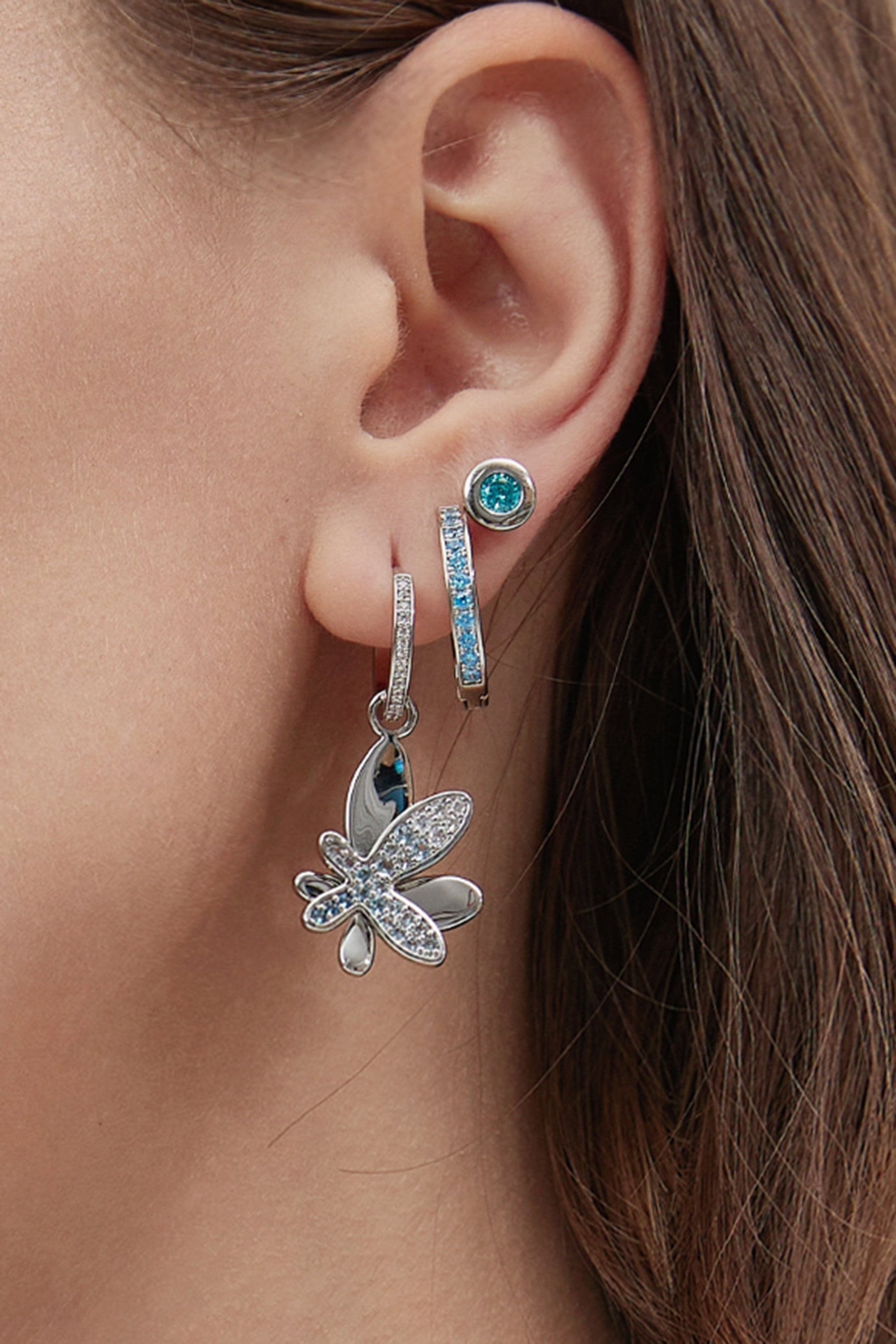 Aurora Silver Bezel Set Aquamarine Blue Solitaire Stud Earrings