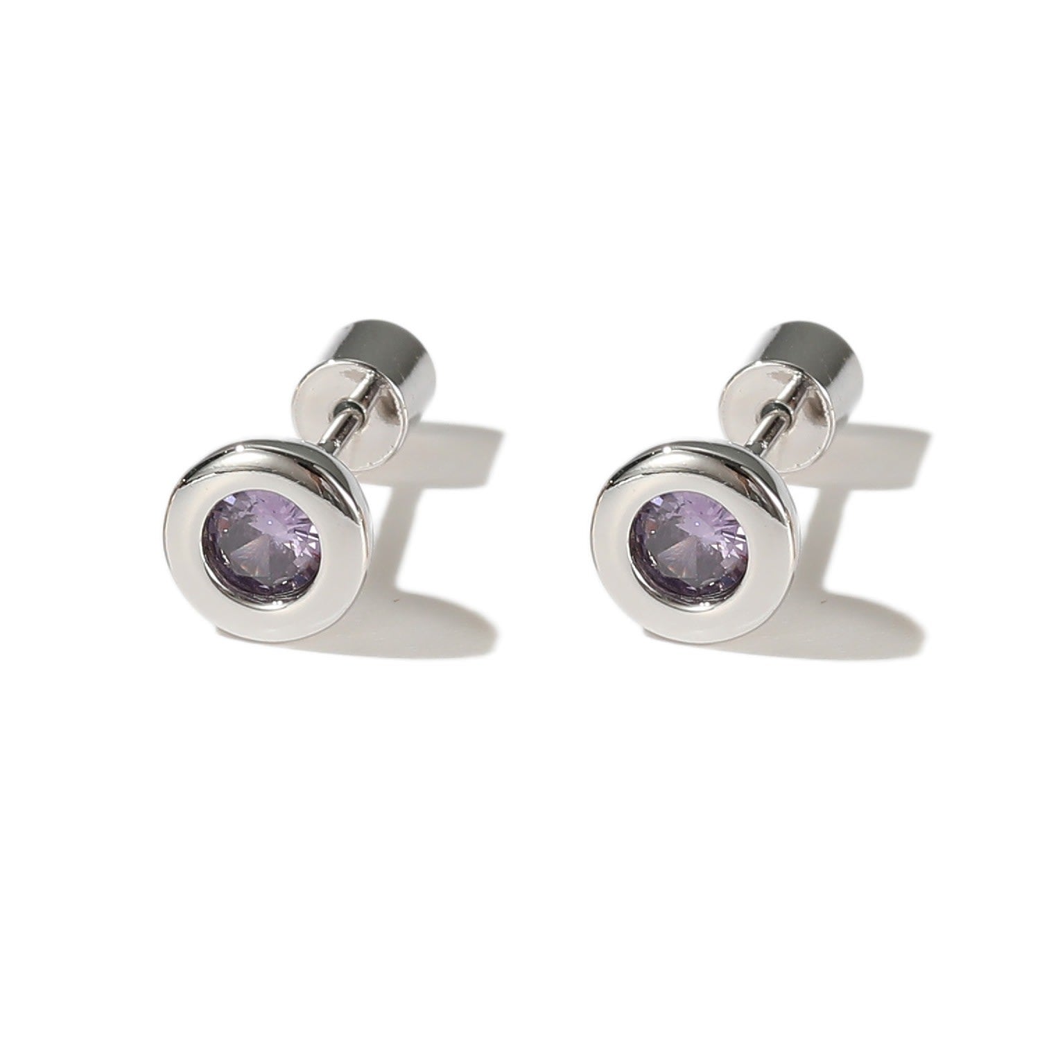 Aurora Silver Bezel Set Royal Purple Solitaire Stud Earrings