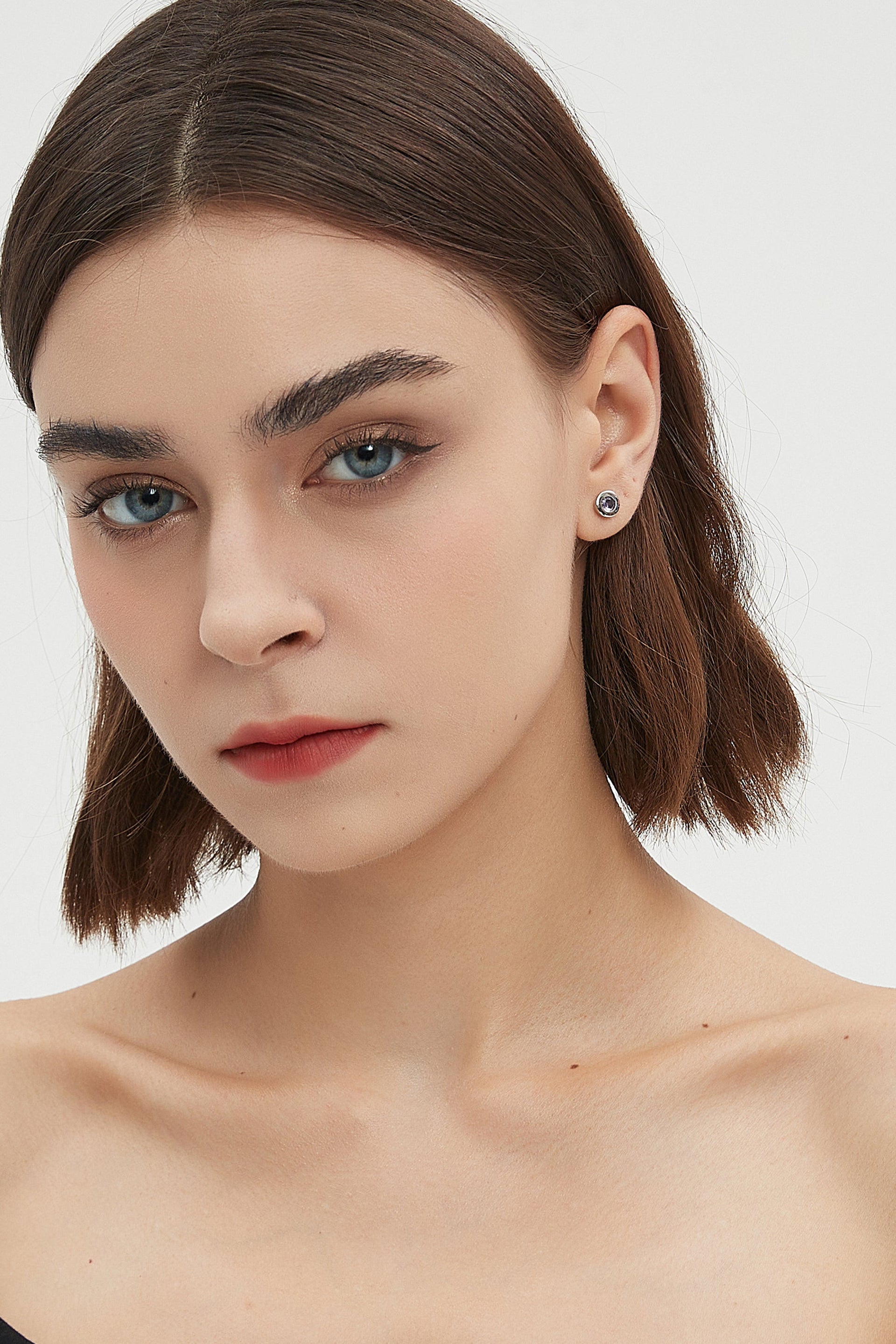 Aurora Silver Bezel Set Royal Purple Solitaire Stud Earrings