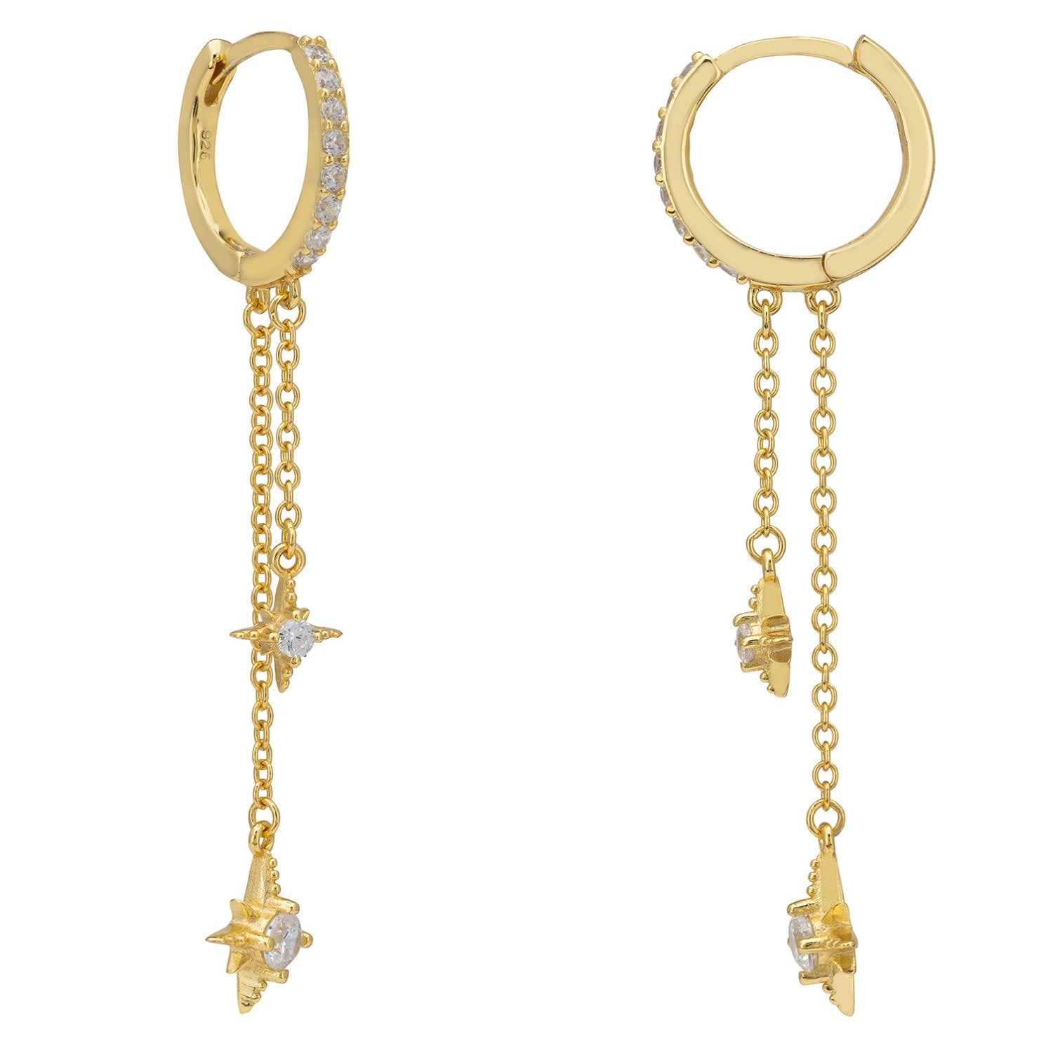 Aurora Star Double Chain Huggie Hoop Earrings Gold