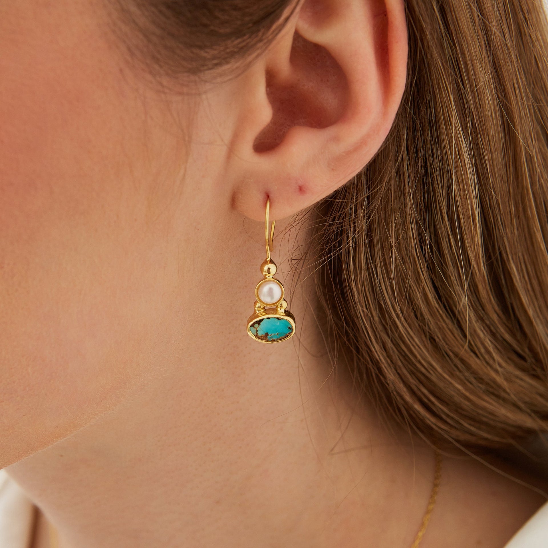 Turquoise Authentic Sterling Silver Drop Gold Plated Earring