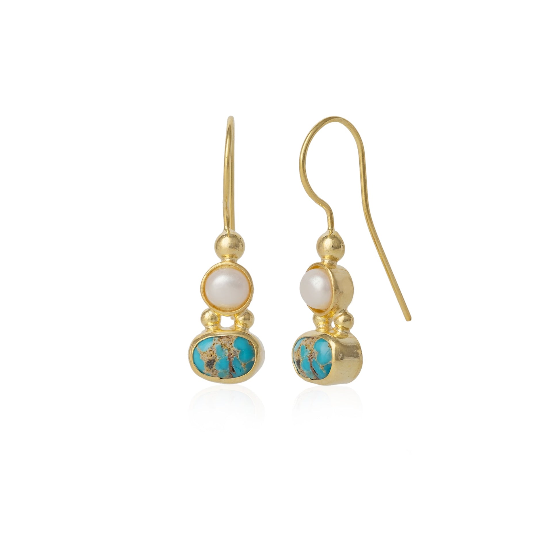 Turquoise Authentic Sterling Silver Drop Gold Plated Earring
