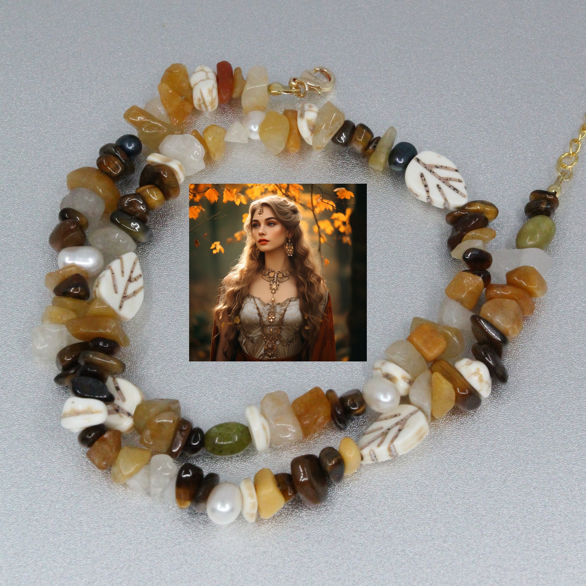 Autumn Elegance Gemstone Pearl Necklace
