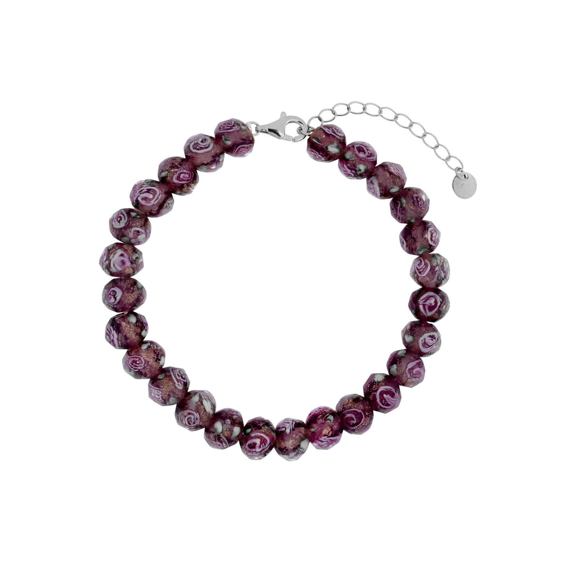 Autumn Rose Glass Beaded Bracelet In Silver