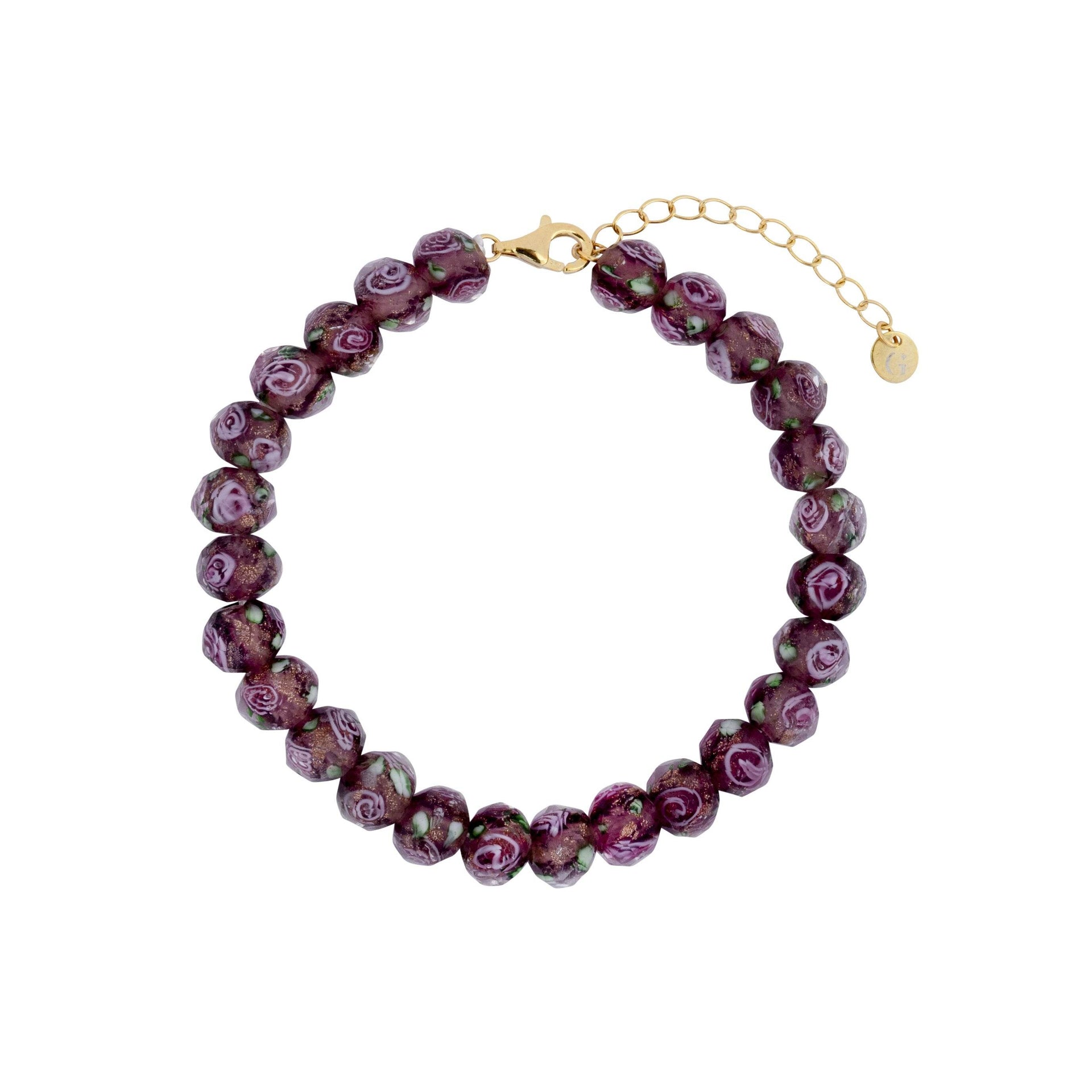 Autumn Rose Glass Beaded Bracelet In Gold