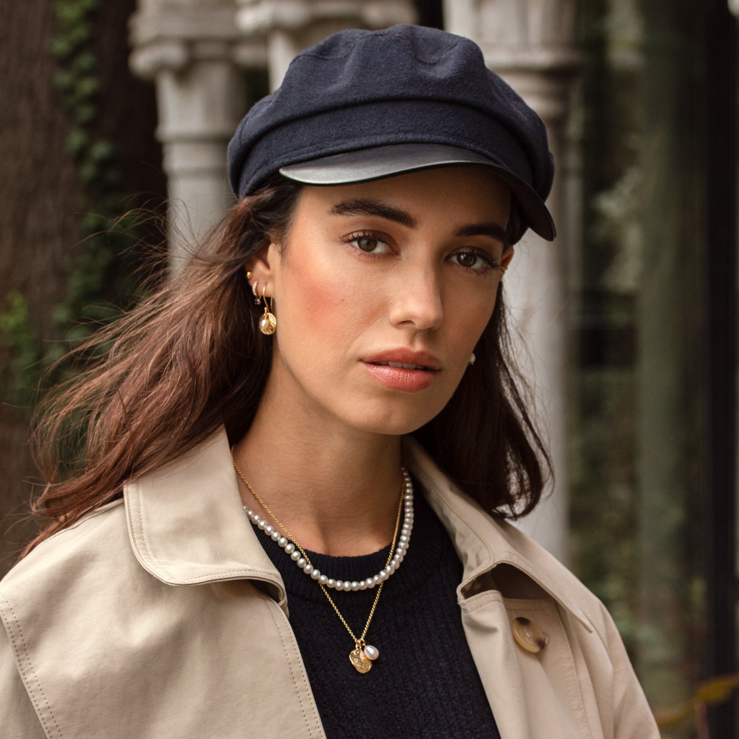 Hammered Disc & White Freshwater Pearl Nomad Pendant