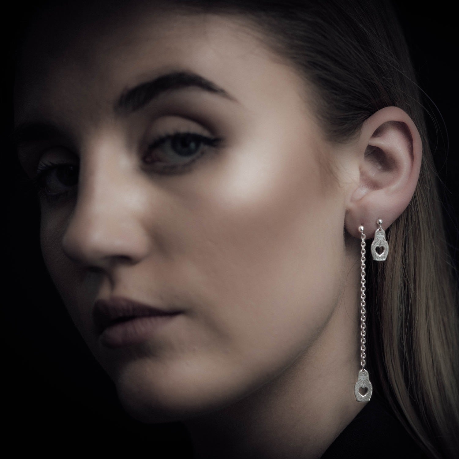 Gold Russian Doll Single Long Drop Earring