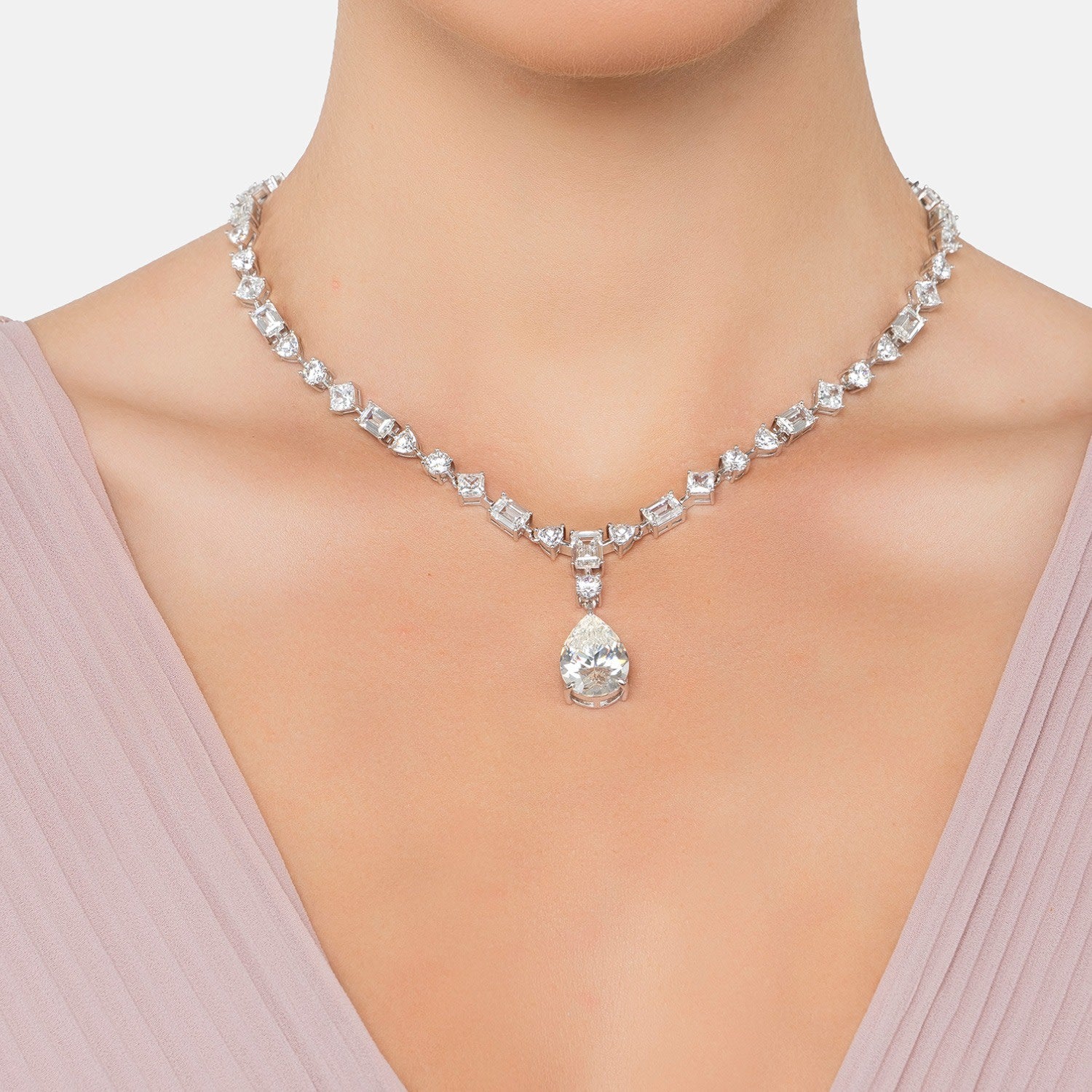Ava Moissanite Statement Necklace Silver