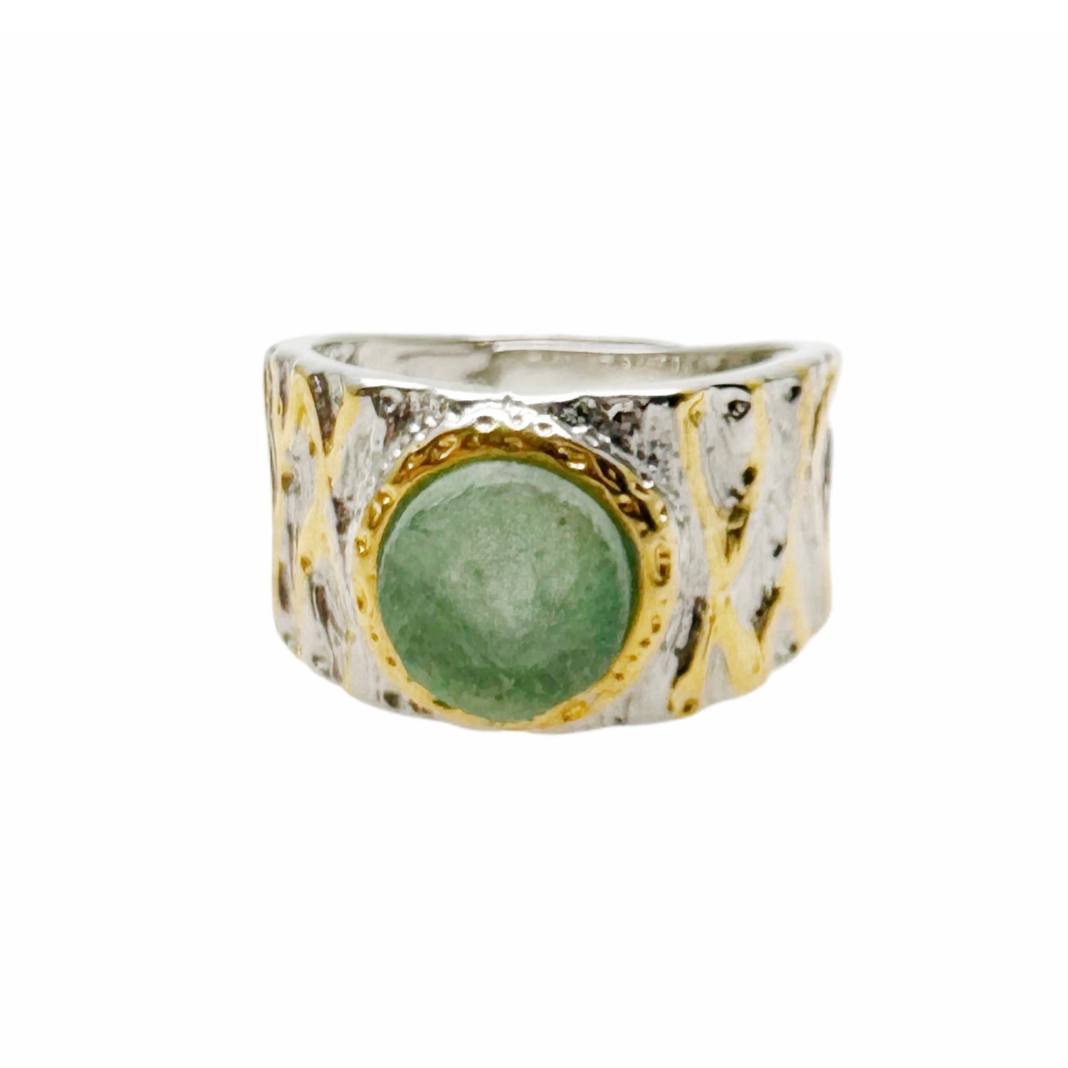 Aventurine Stone Platinum Plated Brass Adjustable Ring