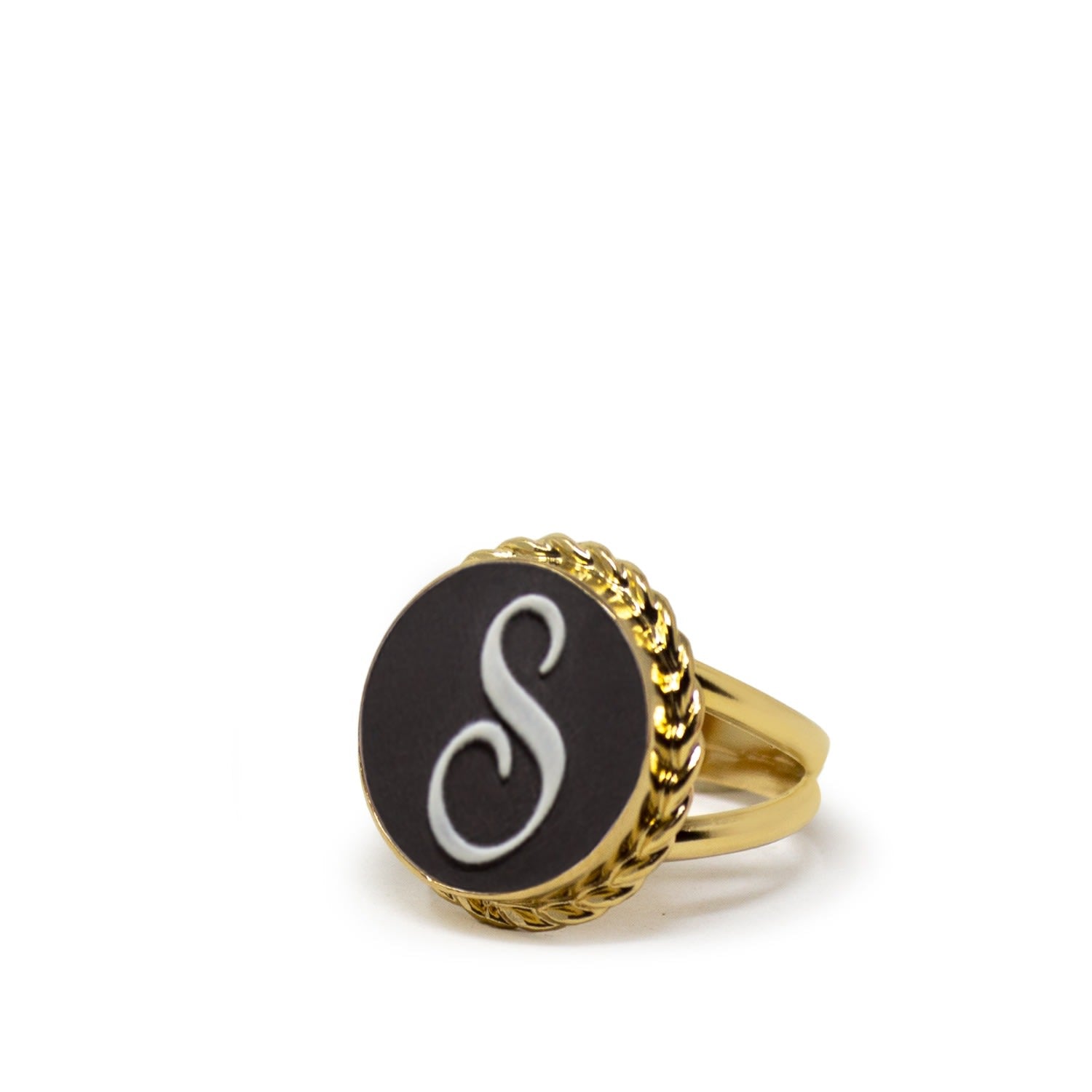 Gold Vermeil Black Cameo Ring Initial S