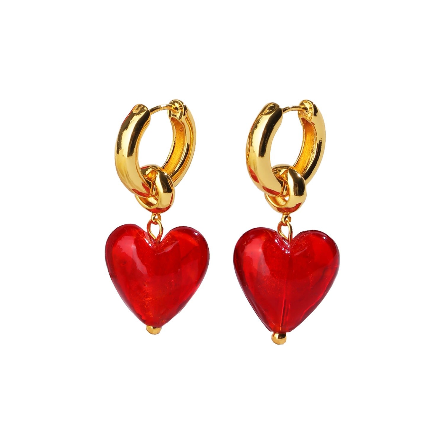 Esmée Red Glaze Heart Dangle Earrings