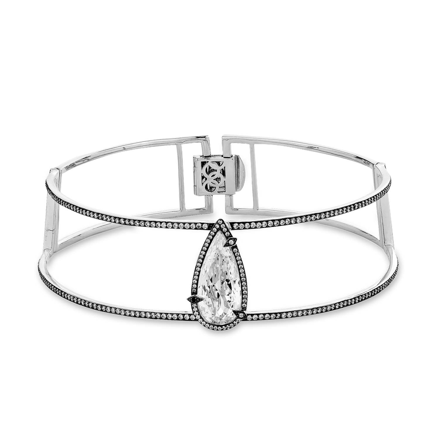 Awaken Choker With Natural Black Diamond & Man Made White Cz Diamond Stimulant In Platinum