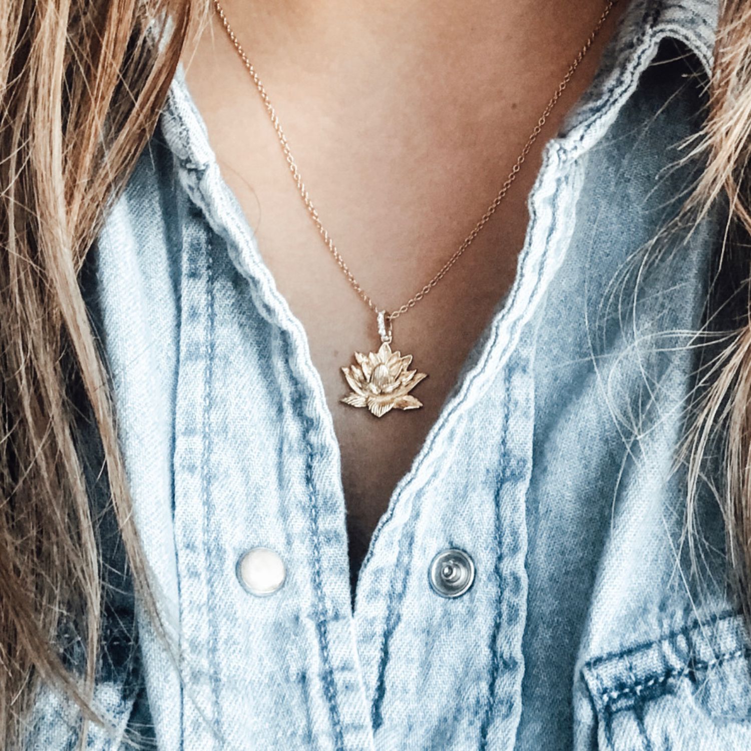 Awakened Lotus Necklace, White Rhodium Over Sterling Silver