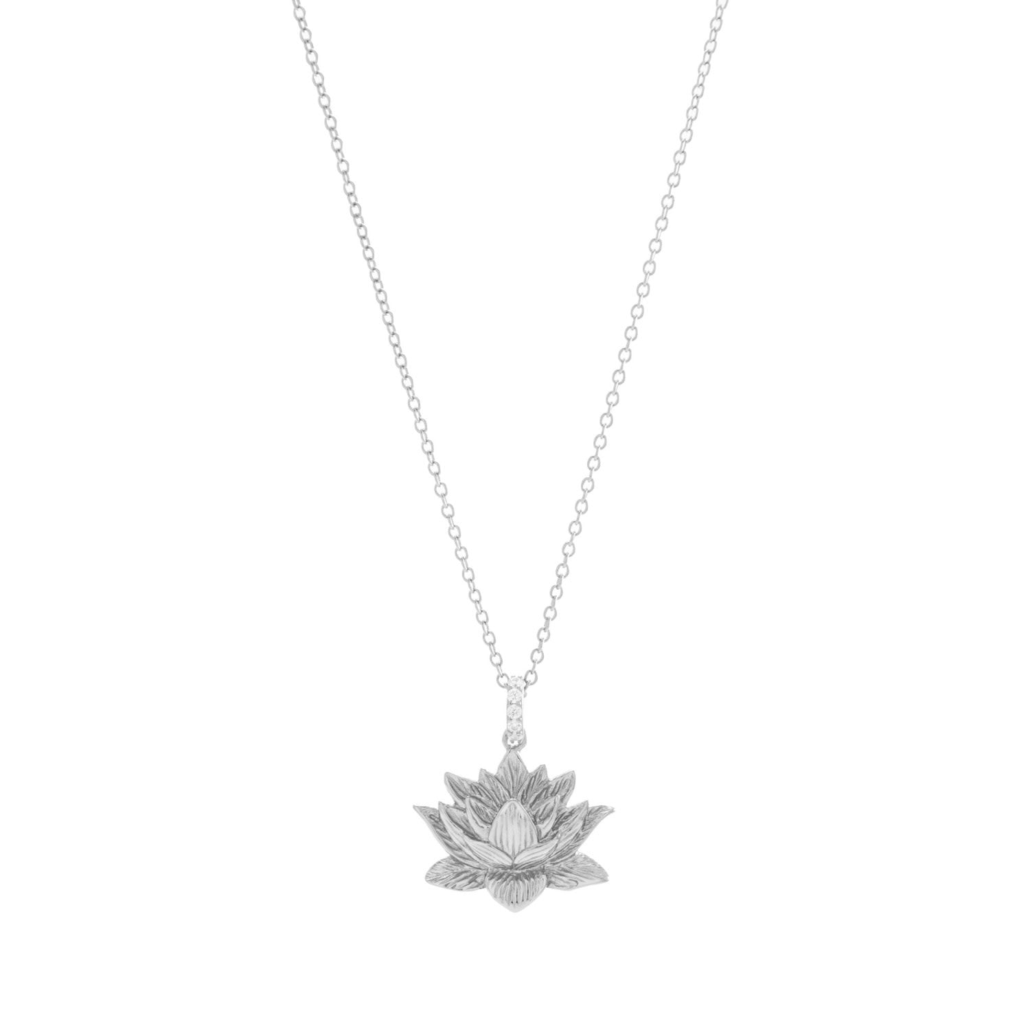 Awakened Lotus Necklace, White Rhodium Over Sterling Silver