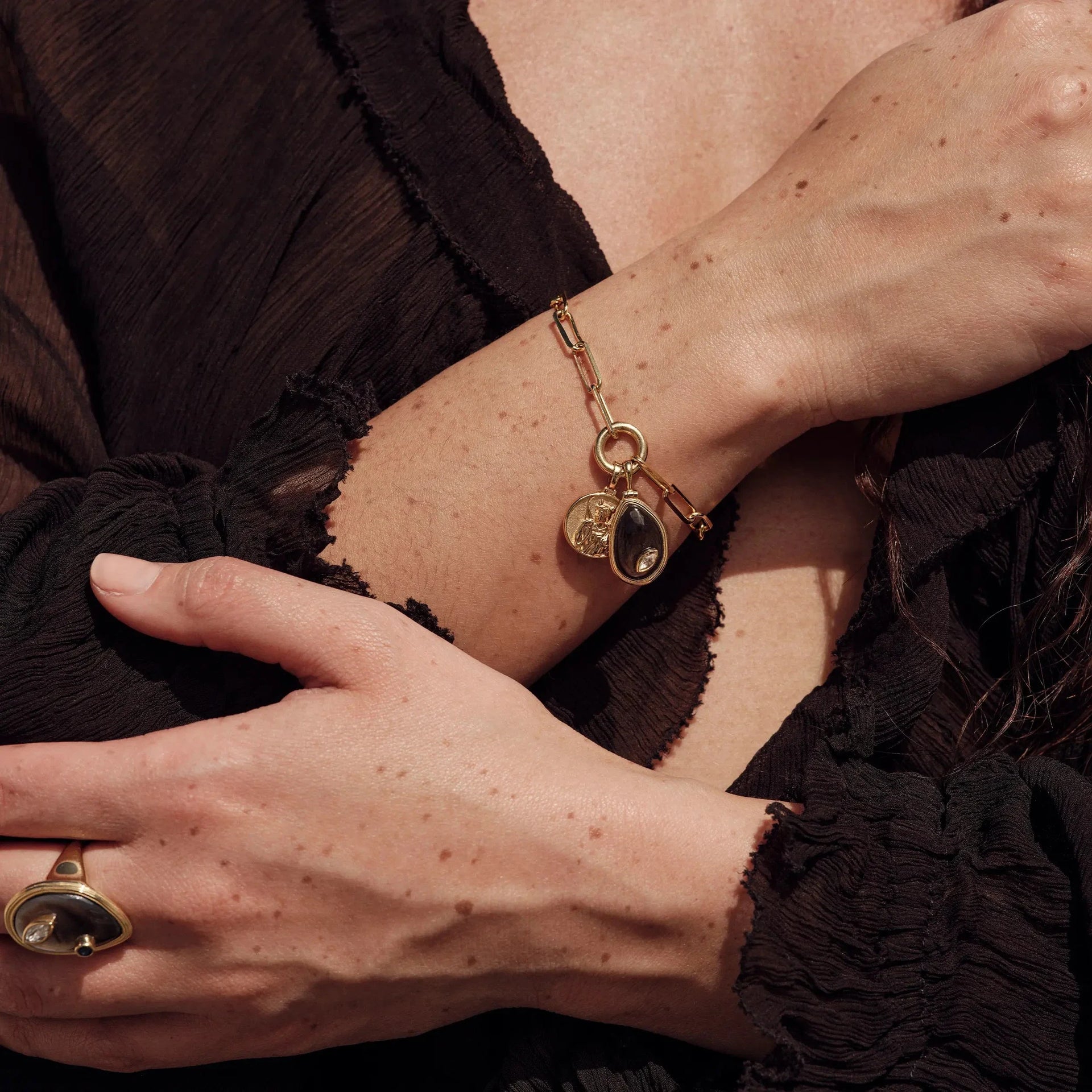 Black Pearl Triple Goddess Bracelet
