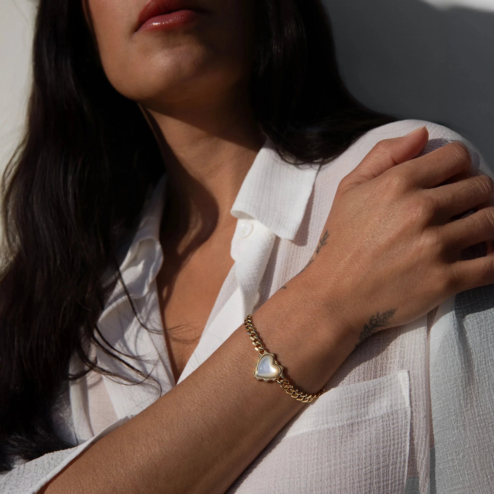 Mother of Pearl Heart Cuban Bracelet