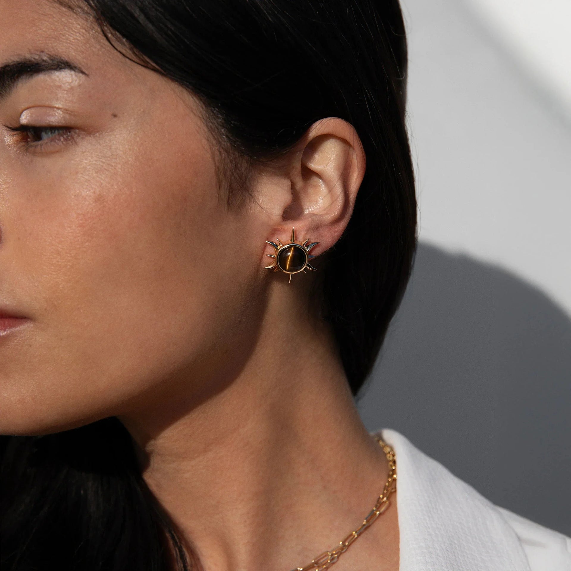 Tiger's Eye Triple Moon Studs