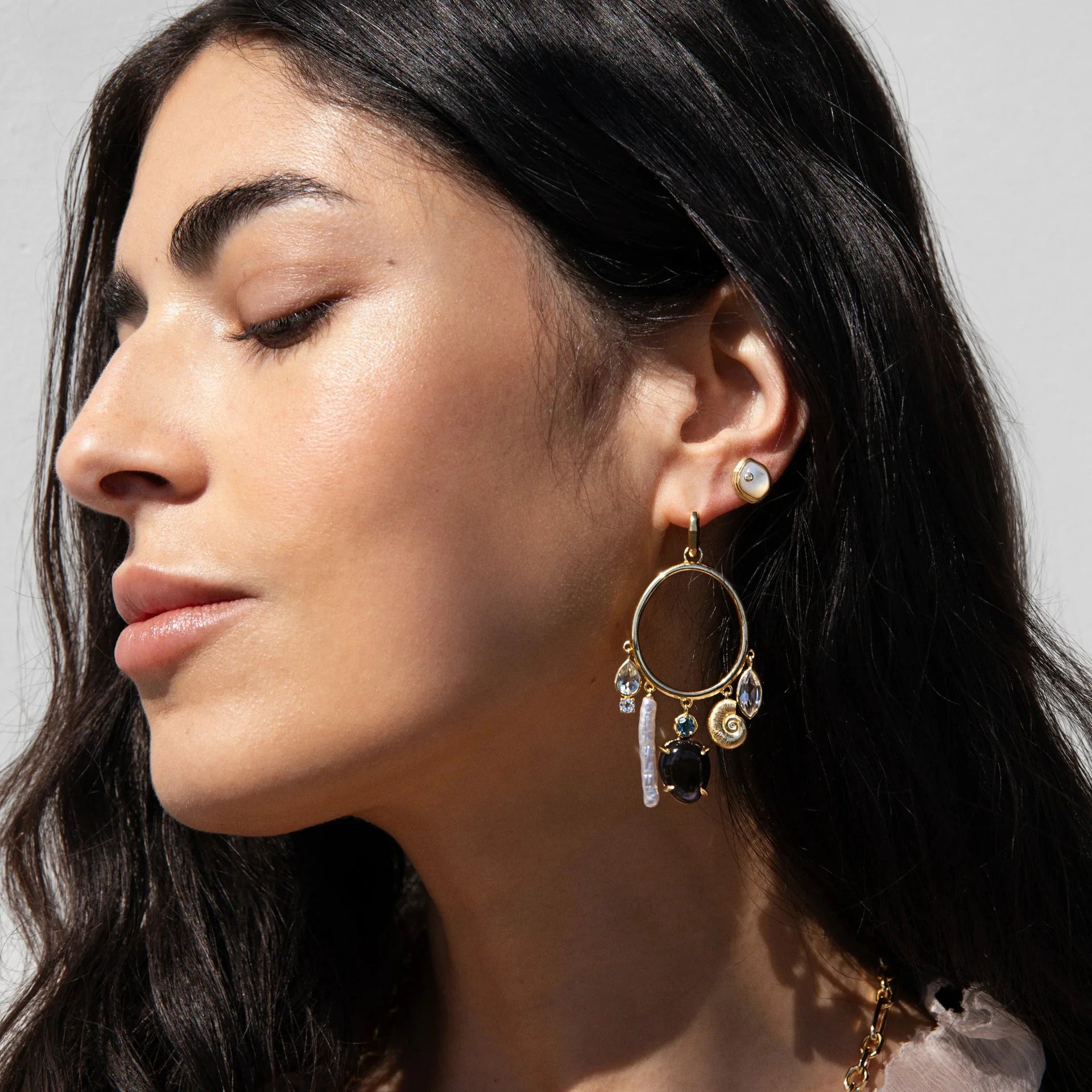 Deep Sea Gemstone Charm Hoops