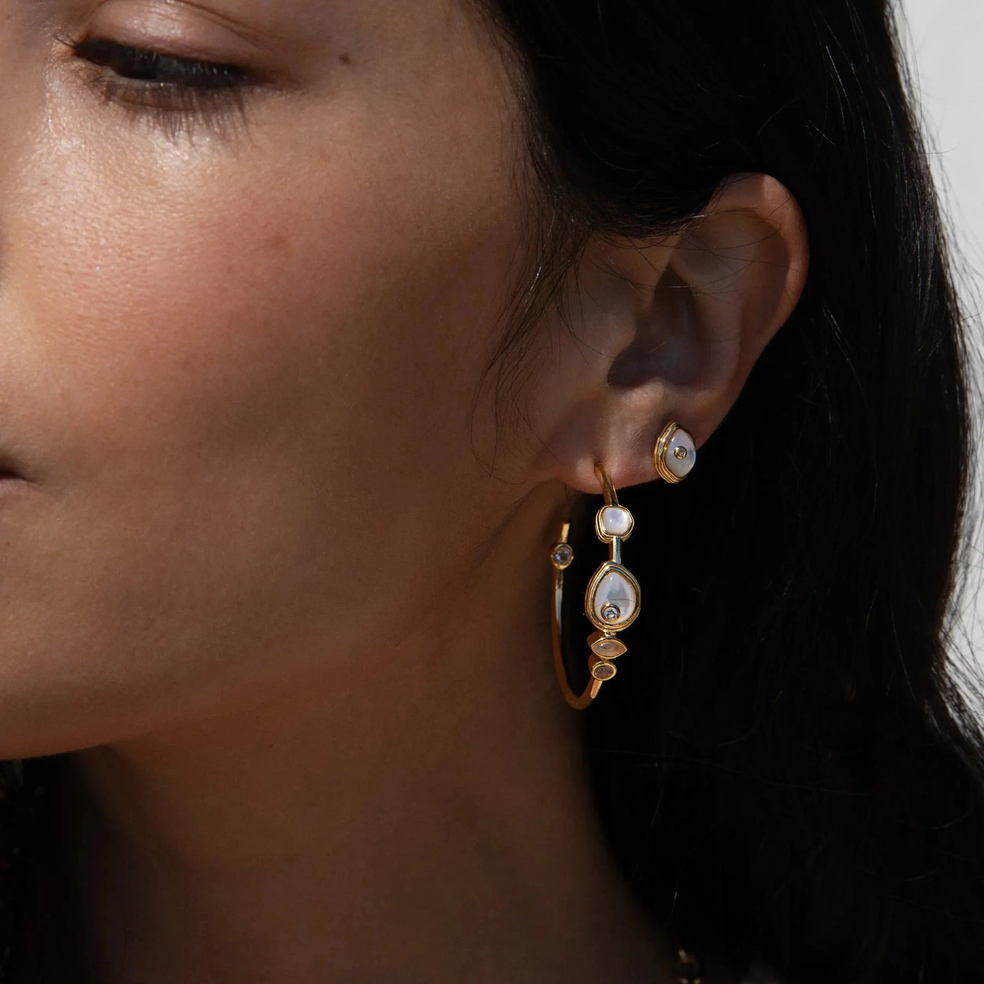 Organic Pearl Gemstone Hoops