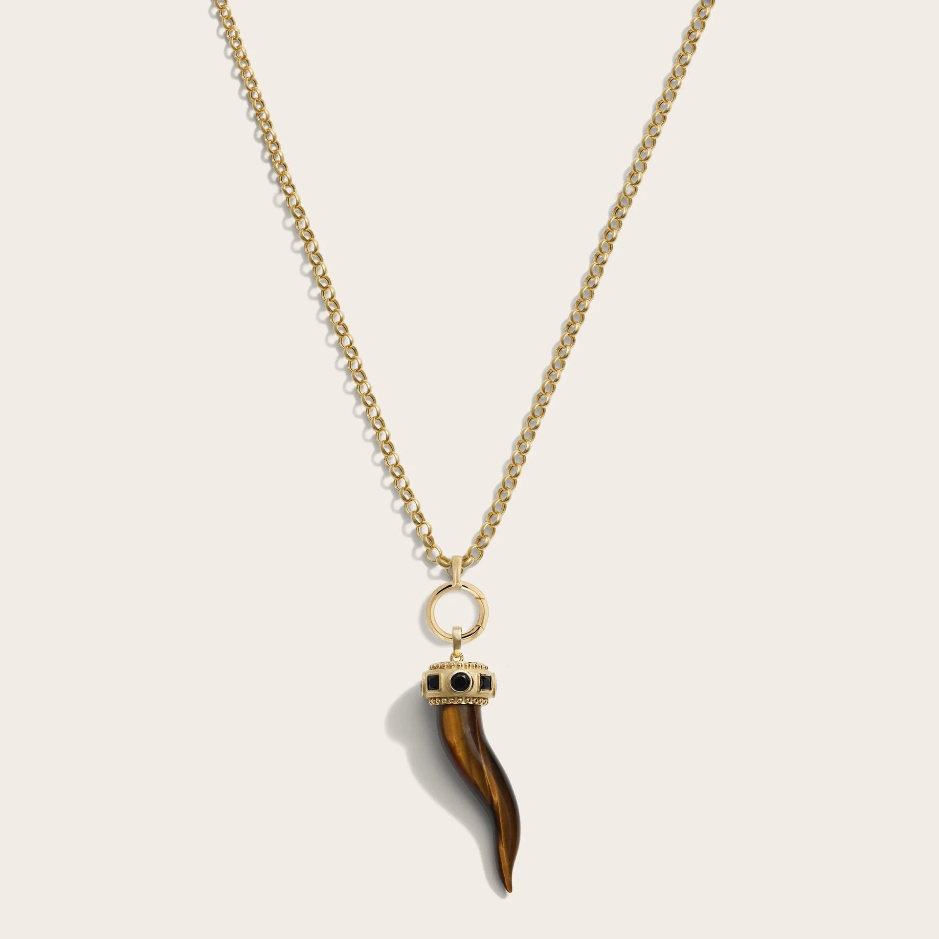 Long Tiger's Eye Horn Charm Necklace