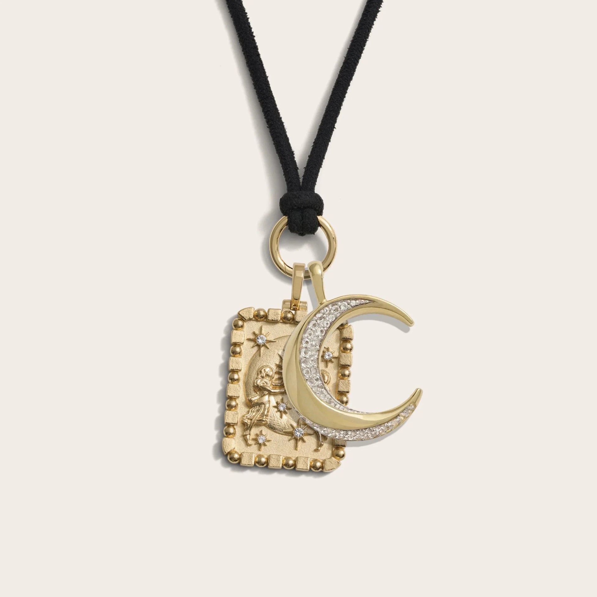Moon Duo Cord Charm Necklace