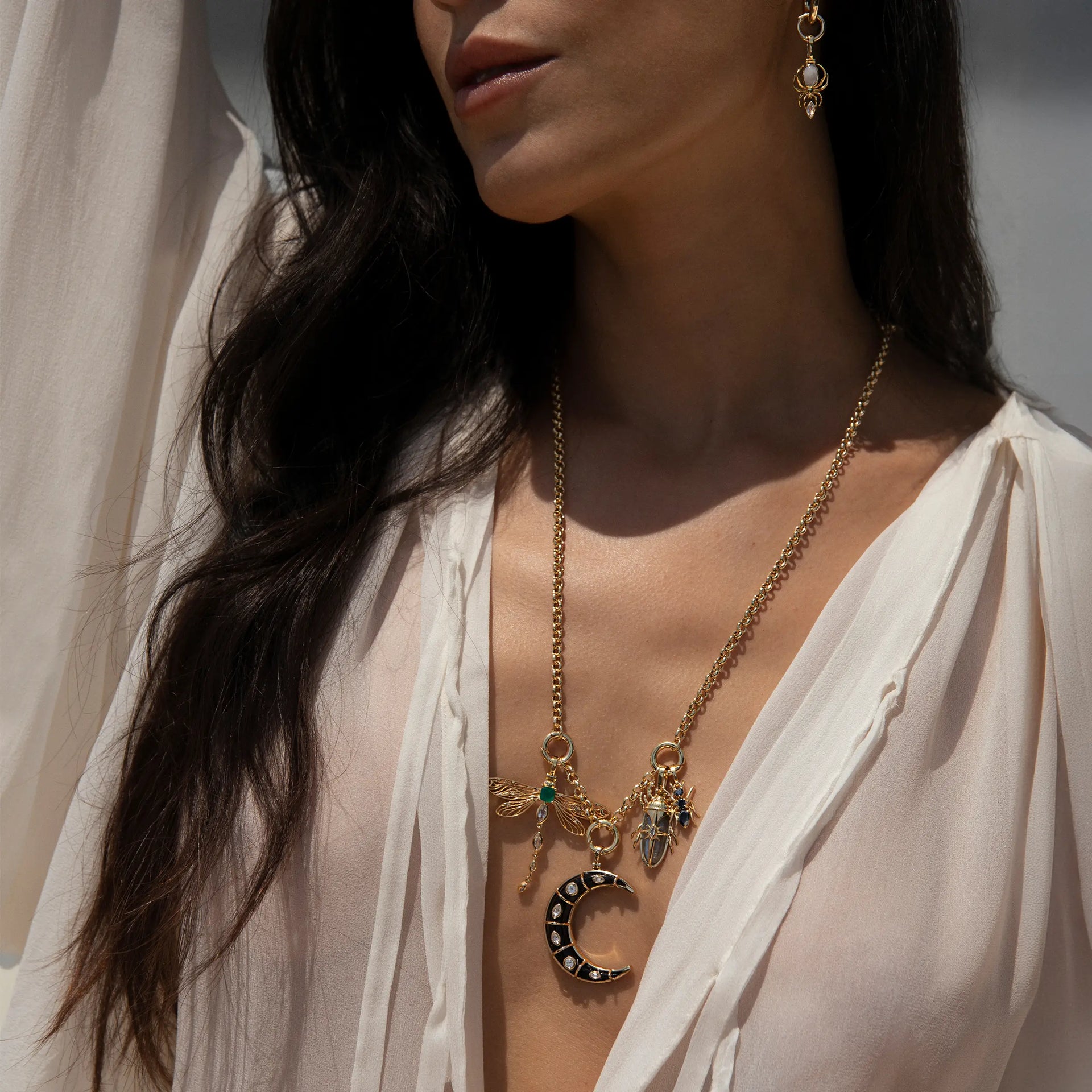 Dark Fairy Extra Long Charm Necklace