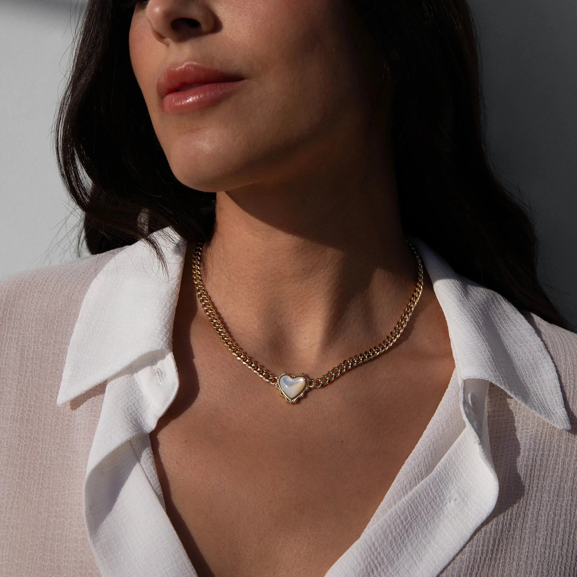 Mother of Pearl Heart Cuban Necklace