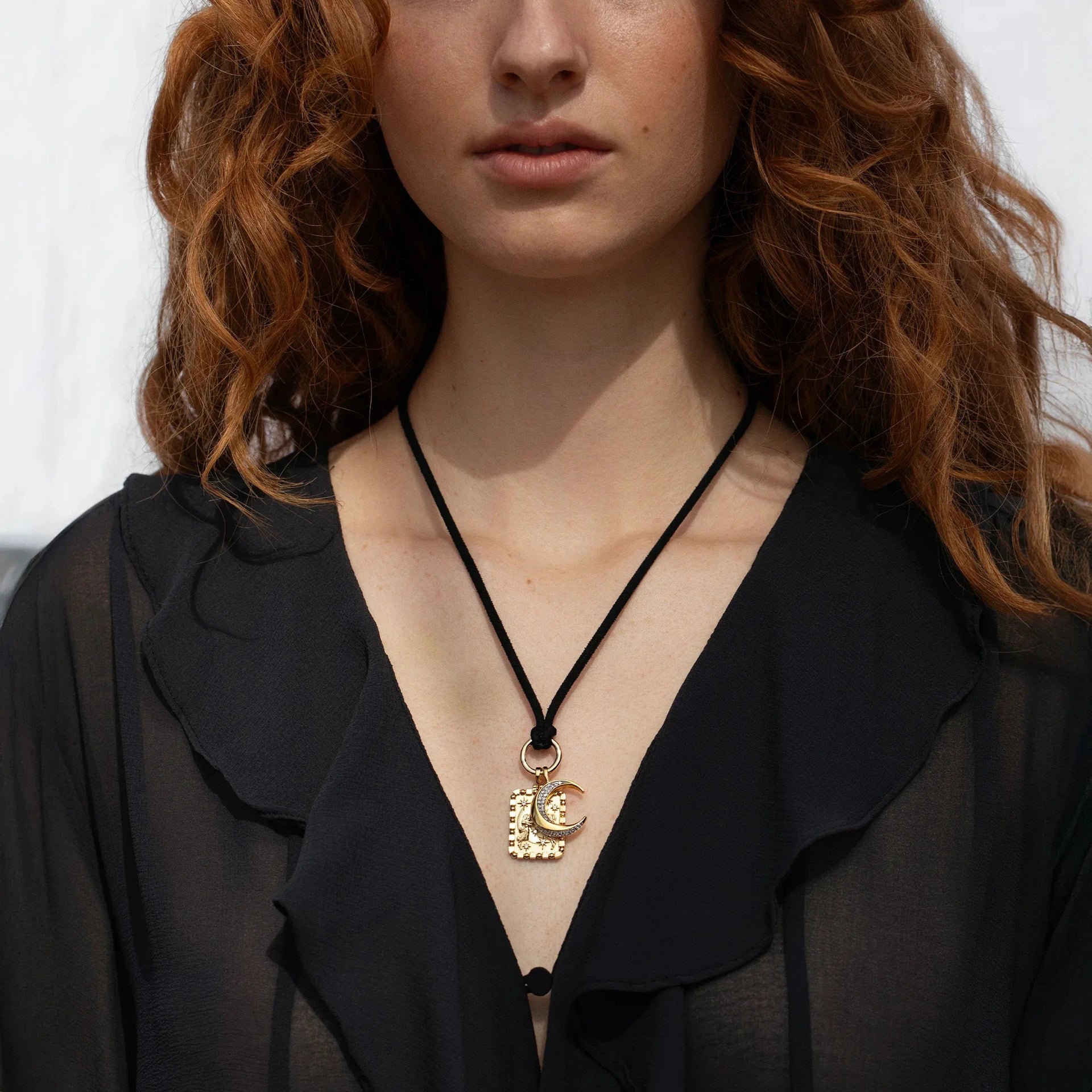Moon Duo Cord Charm Necklace