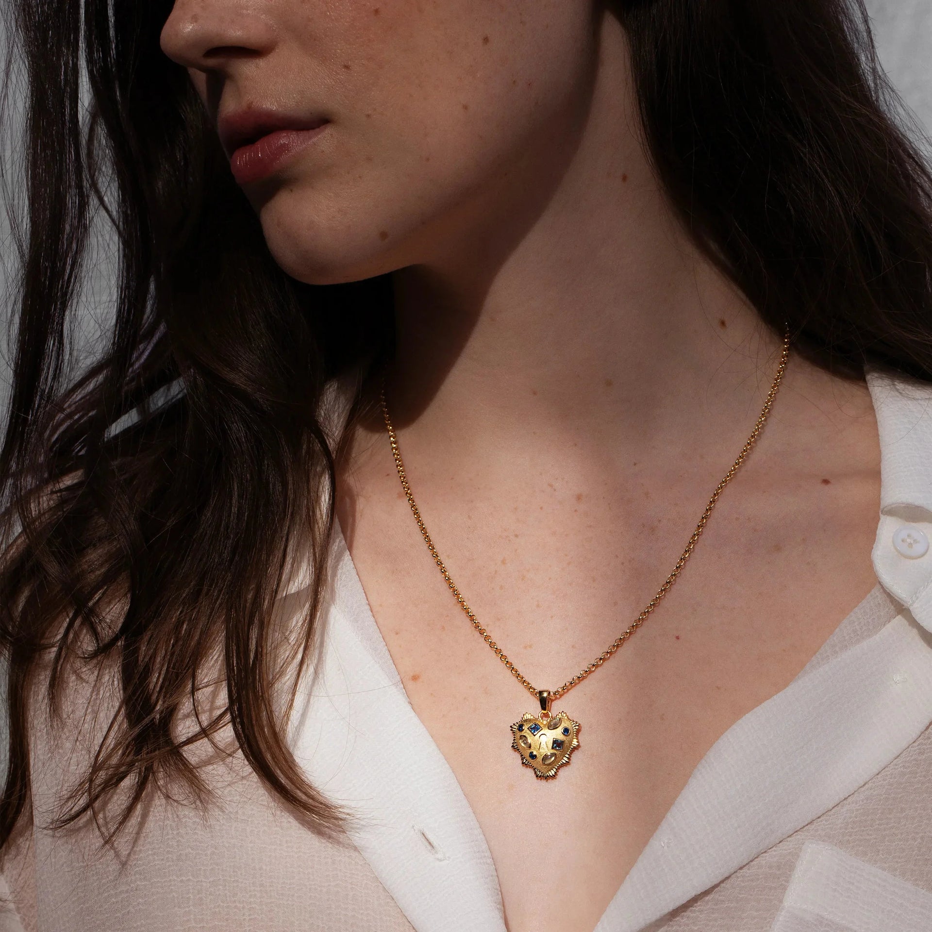 Blue Gemstone Locked Radiant Heart Necklace