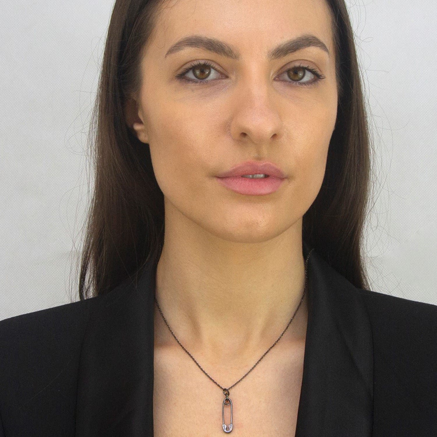 Large Safety Pin Necklace In Sterling Silver & Rhodium Plated