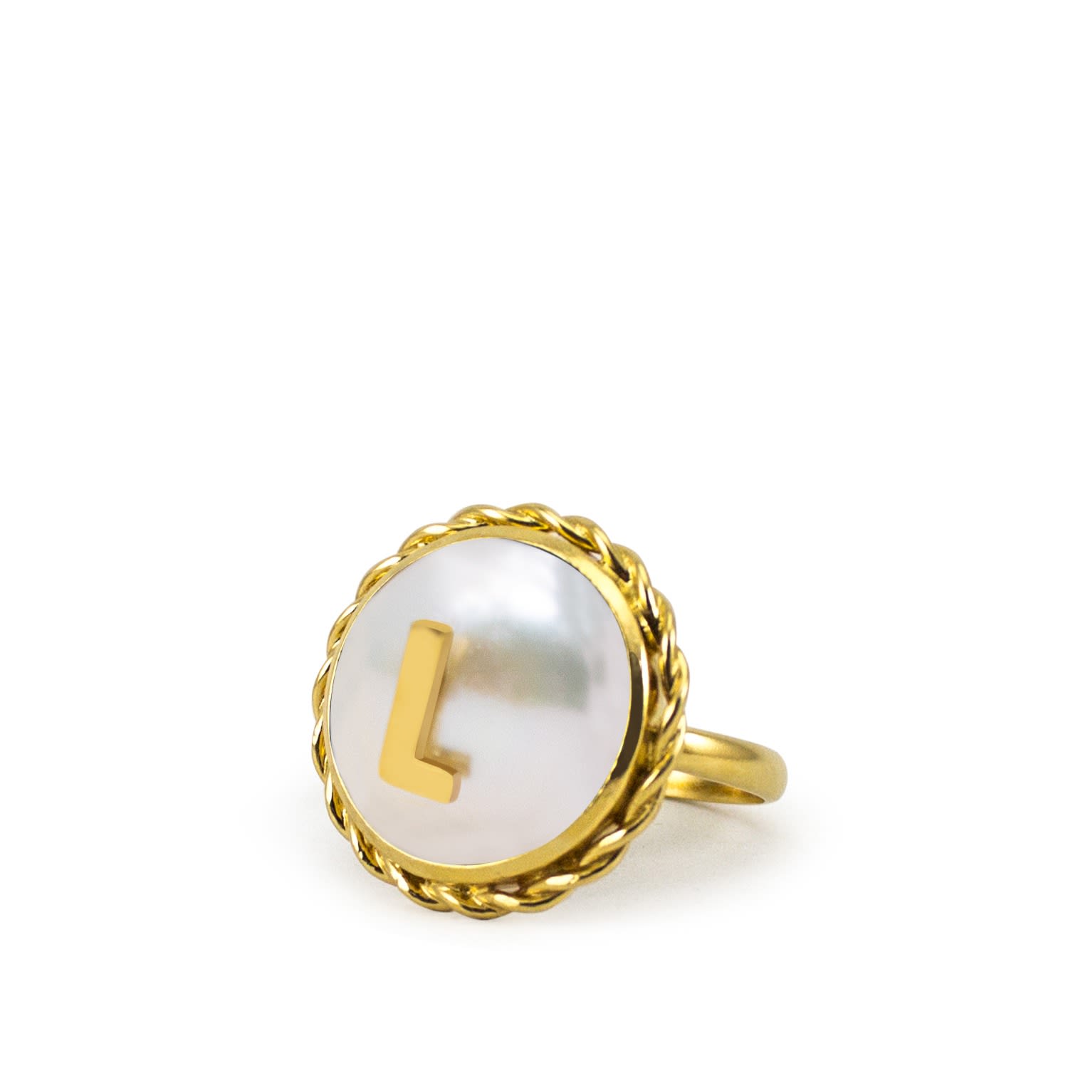 Moonglow Gold-Plated Initial L Pearl Ring