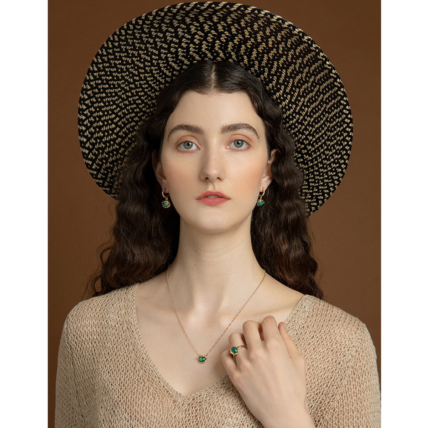 Ad Astra Gold-Plated Malachite Mini Hoop Earrings