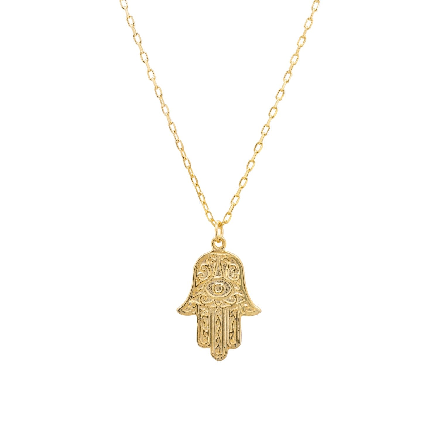 Hamsa Evil Eye Embossed Pendant Necklace Gold