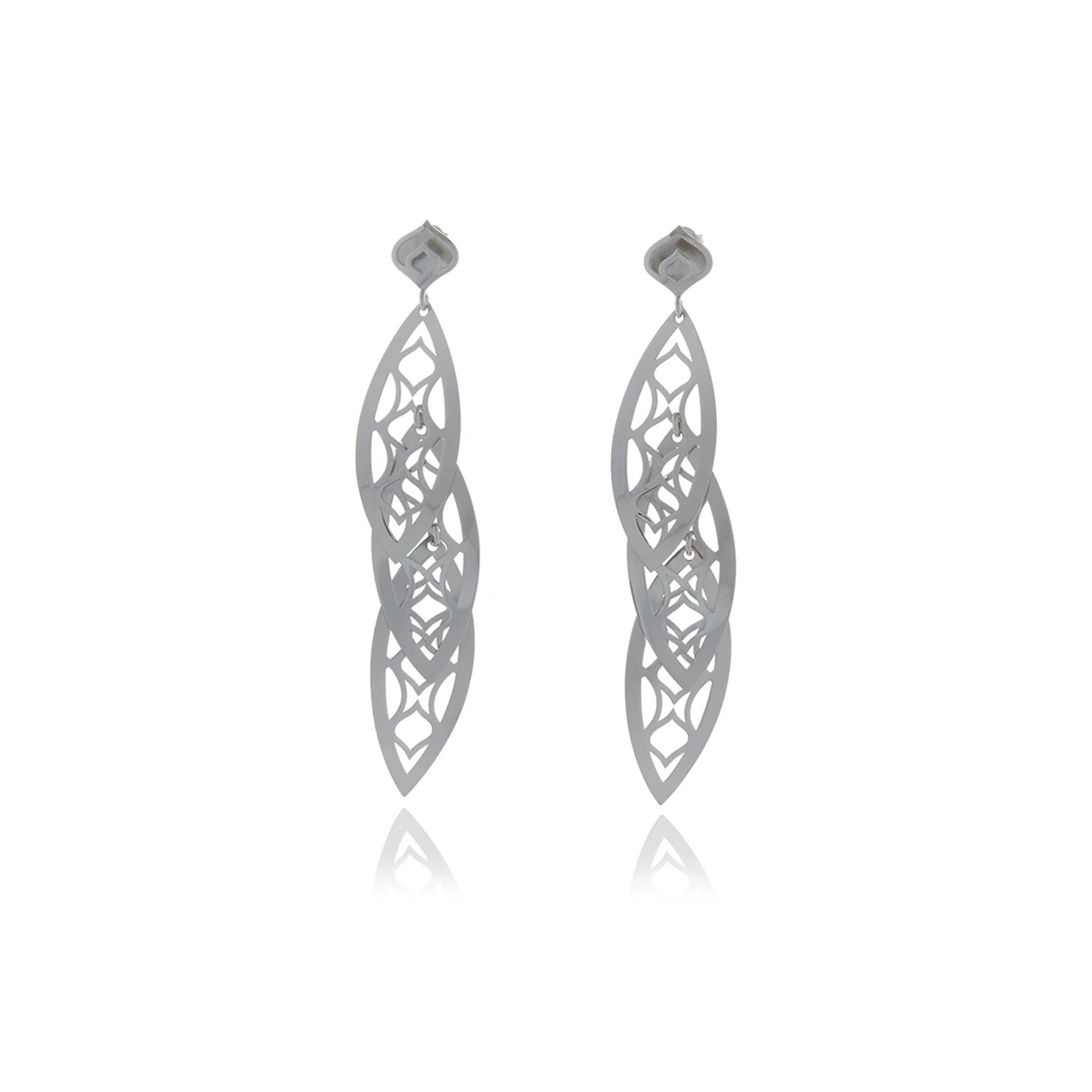 Silver Three Leaf Chandelier Line Earring