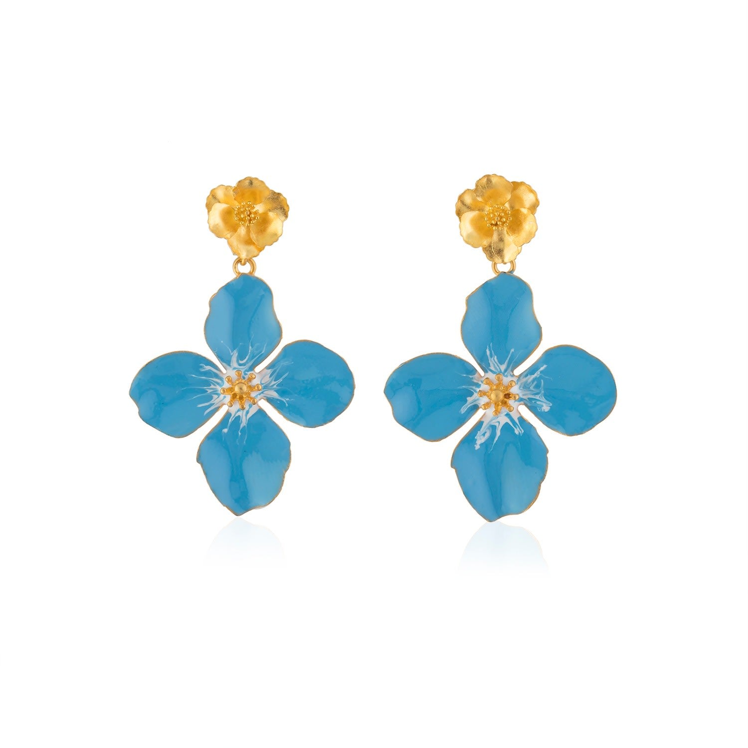 Light Blue Clover Flower Drop Earrings