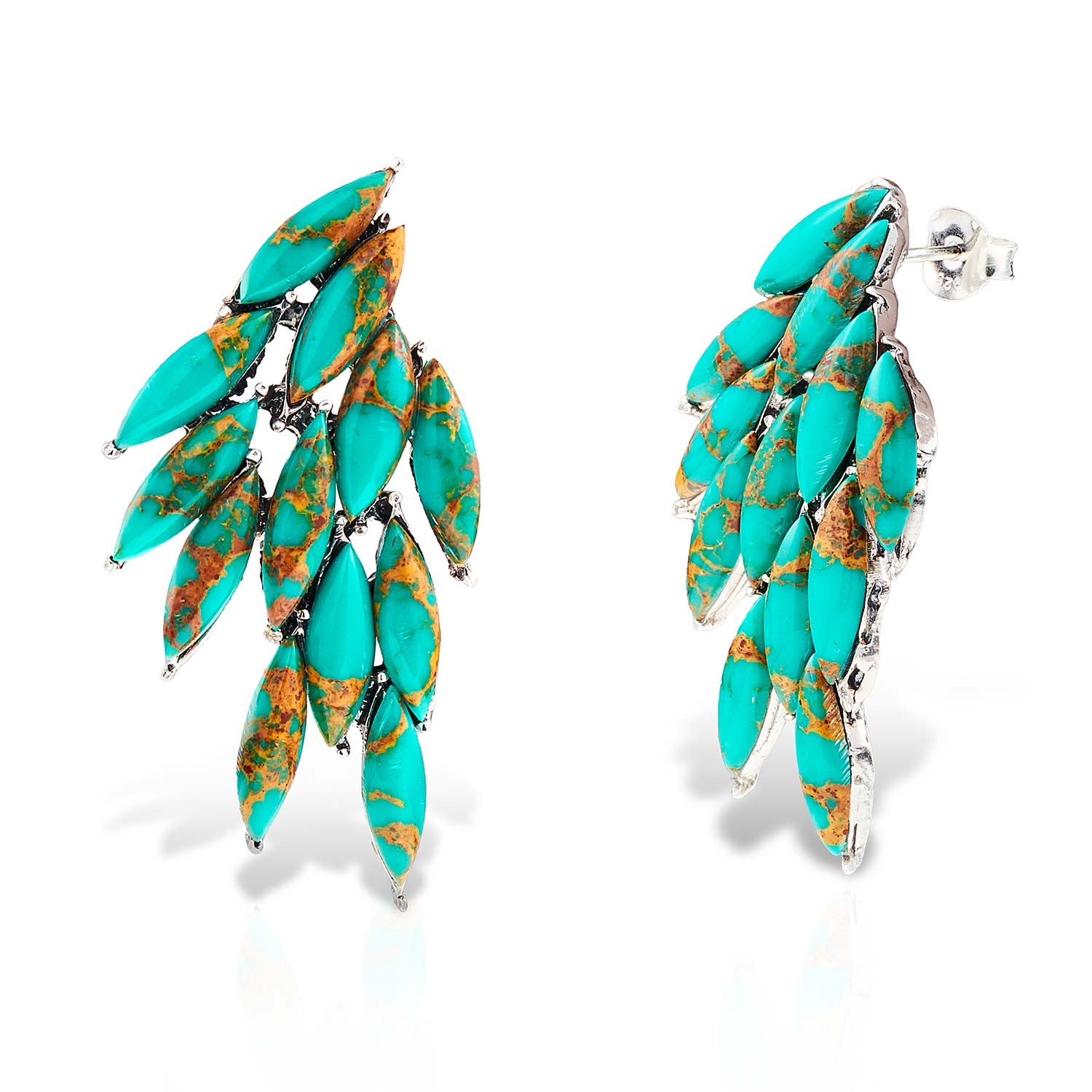 Azael Curaçao Earrings Green Copper Turquoise, Sterling Silver
