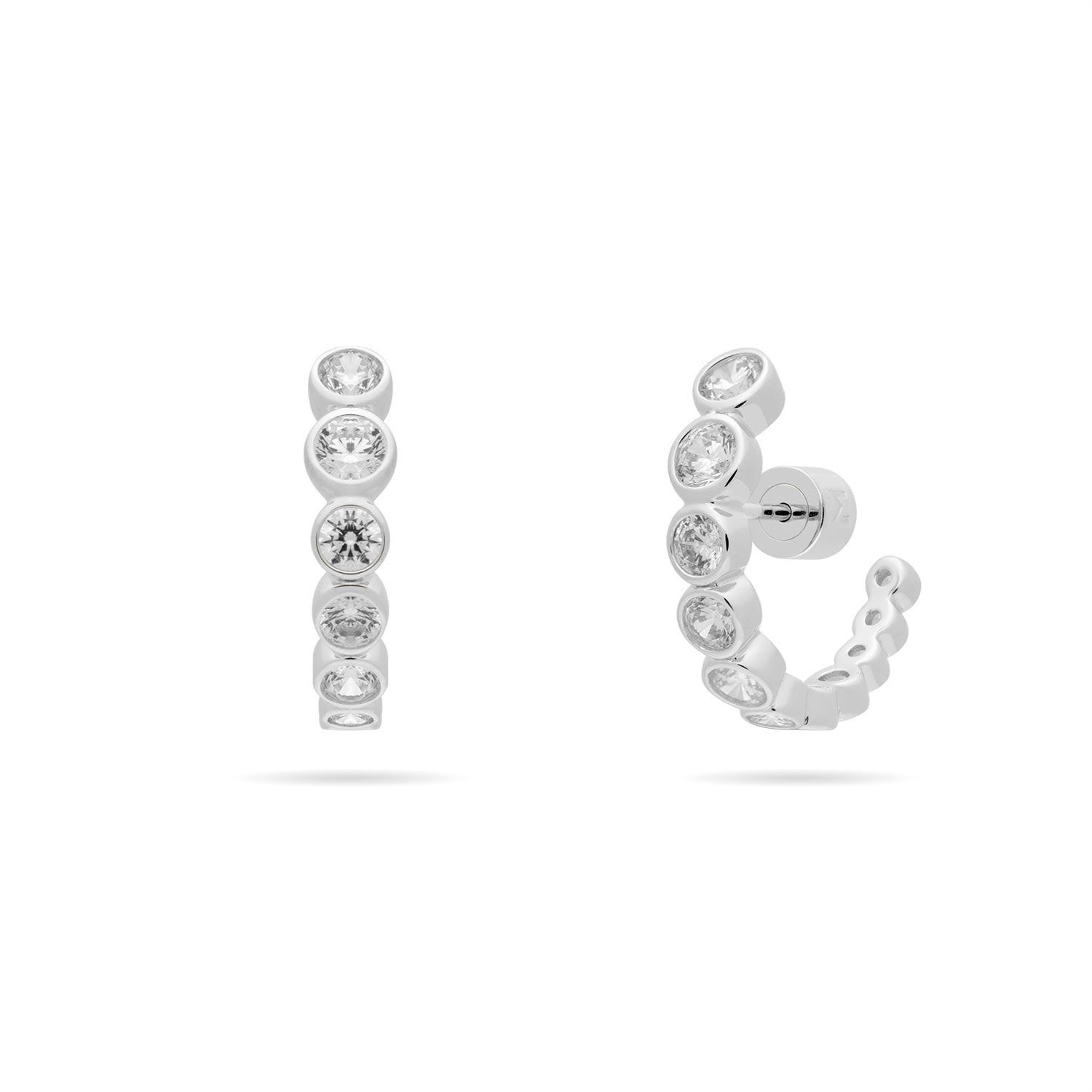 Graduated Bezel Set Cz Huggie Earrings - Silver